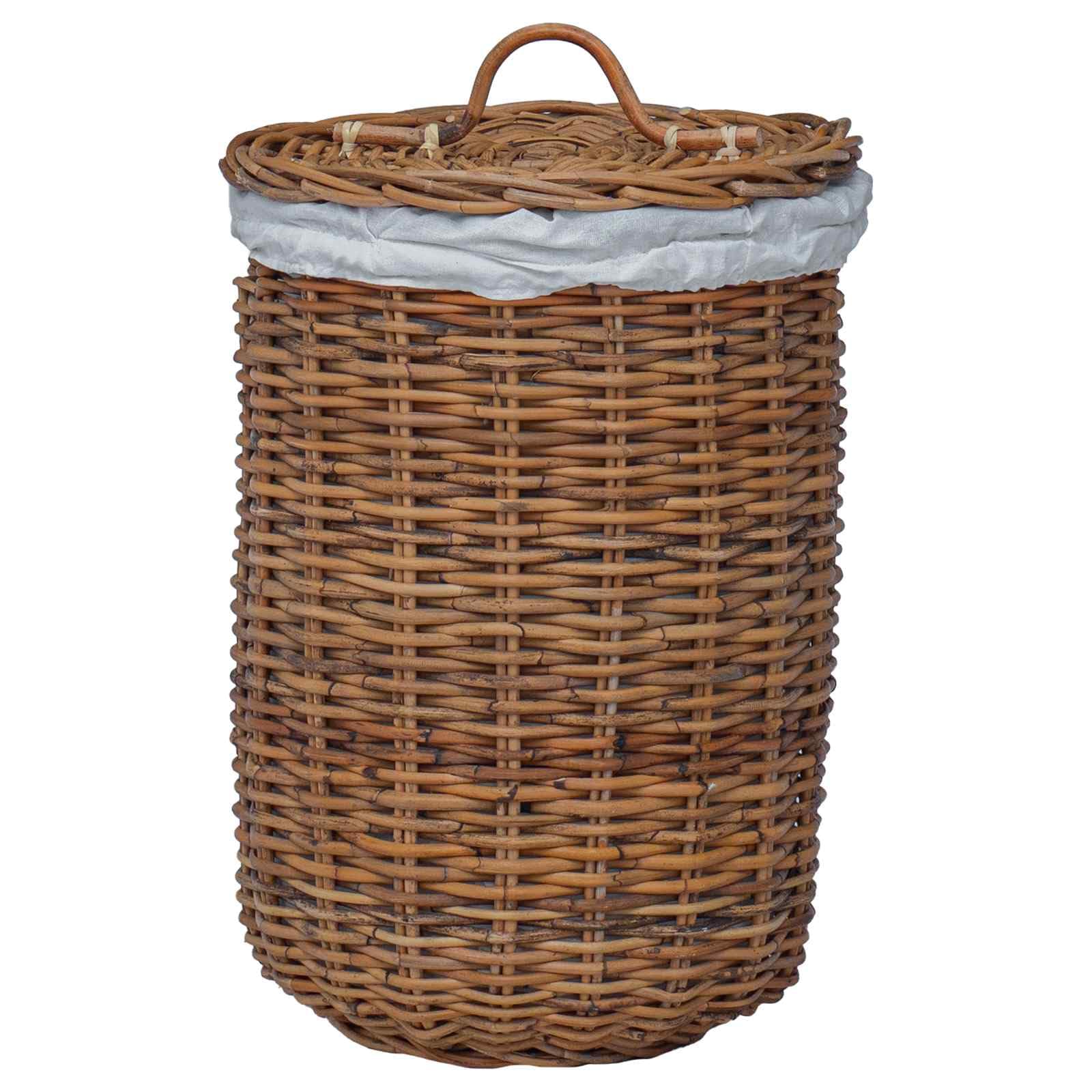 Generico Wäschekorb 2 Stück Braun Rattan Kubu mit Deckel, Set mit 2 Wäschekörben aus Naturfaser mit Belacu-Stoffbezug und Griffen, Größe 42 x 60 cm