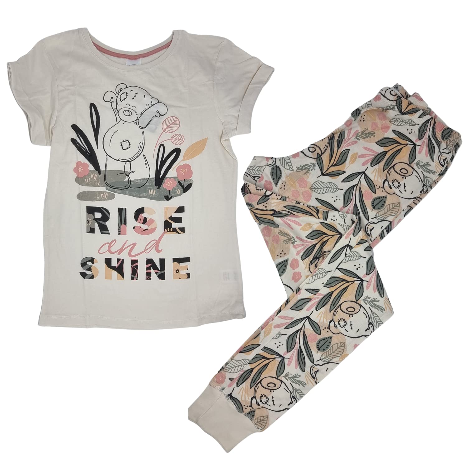 Tatty Teddy Womens Pyjama Set Rise and Shine in cream, 100% cotton Licenced Gift UK 8-22