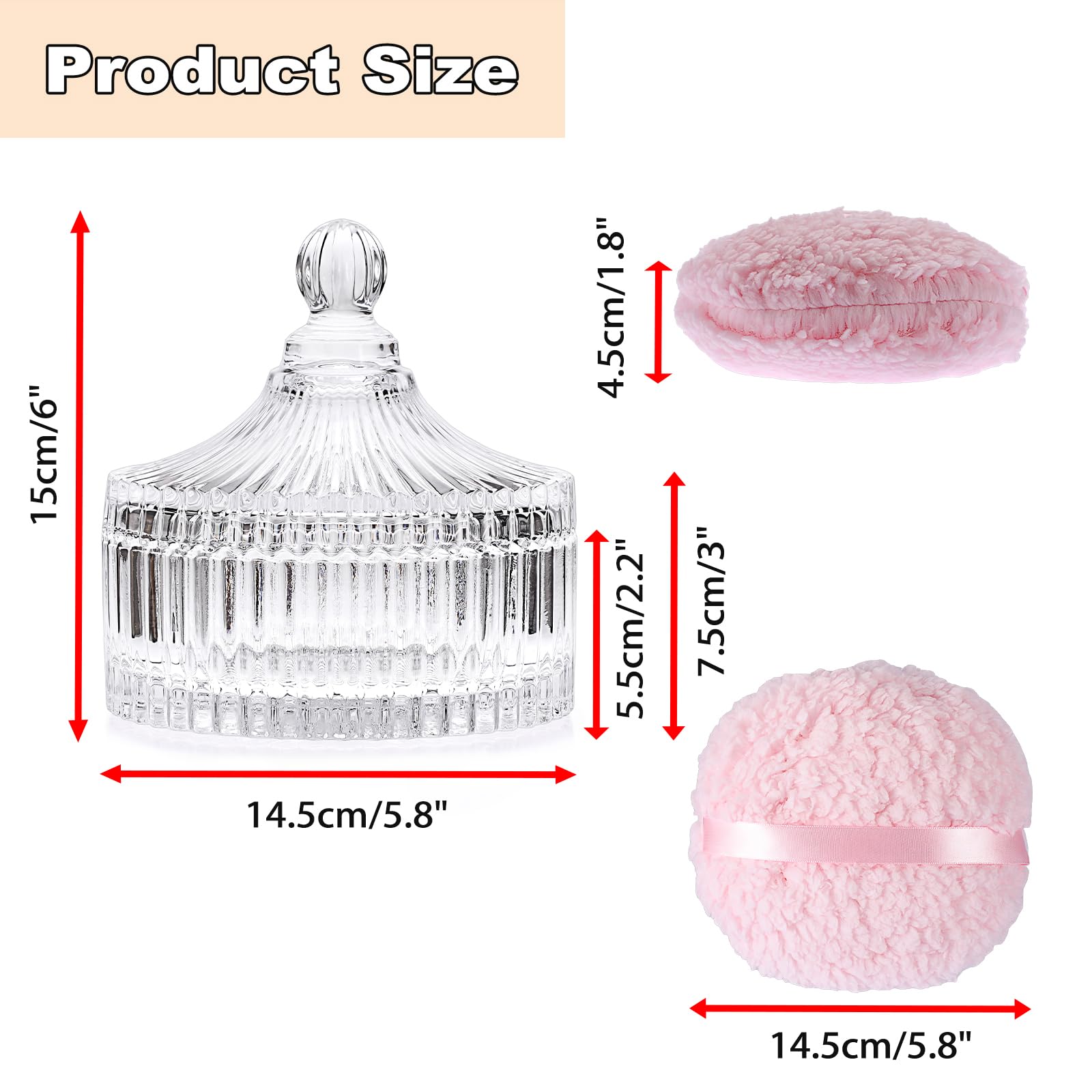 SUMTree Extra Large Glass Body Powder Container and Puff - Image 2