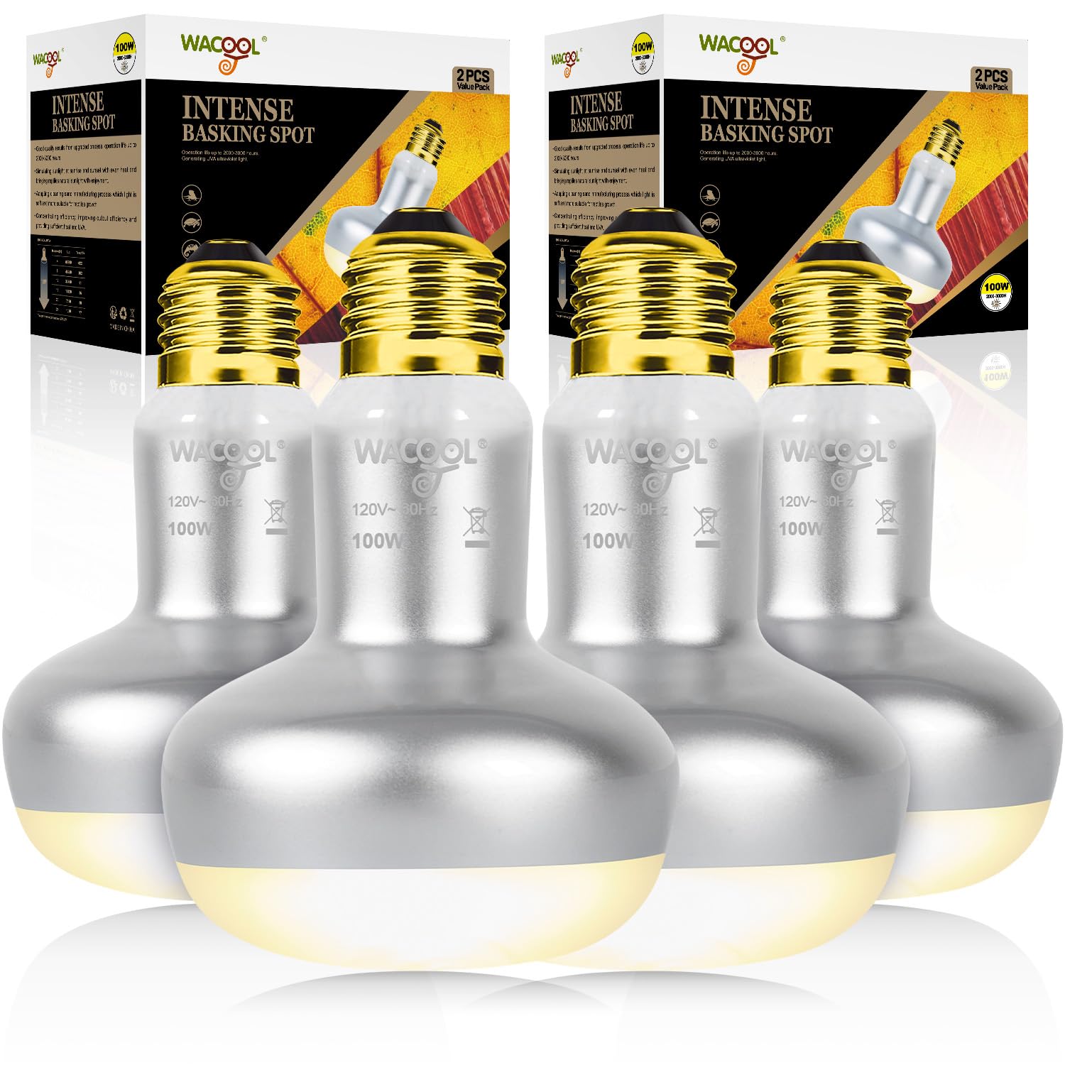 WACOOL 4 Pack Heat Lamp Bulbs for Reptiles, 100W Intense Basking Spot Lights, Simulate Daytime Sunshine Heat Bulbs, UVA Daylight Heat Lamp for Bearded Dragon, Lizard, Turtle, Tortoise, Gecko - image 7