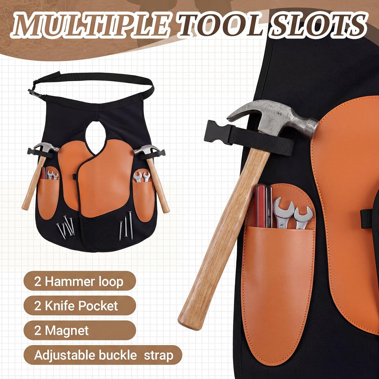 Tablier de maréchal-forgeron - Tablier de avec protection des genoux - Bandoulière réglable en cuir synthétique - Pour hommes, femmes, agriculture, travail