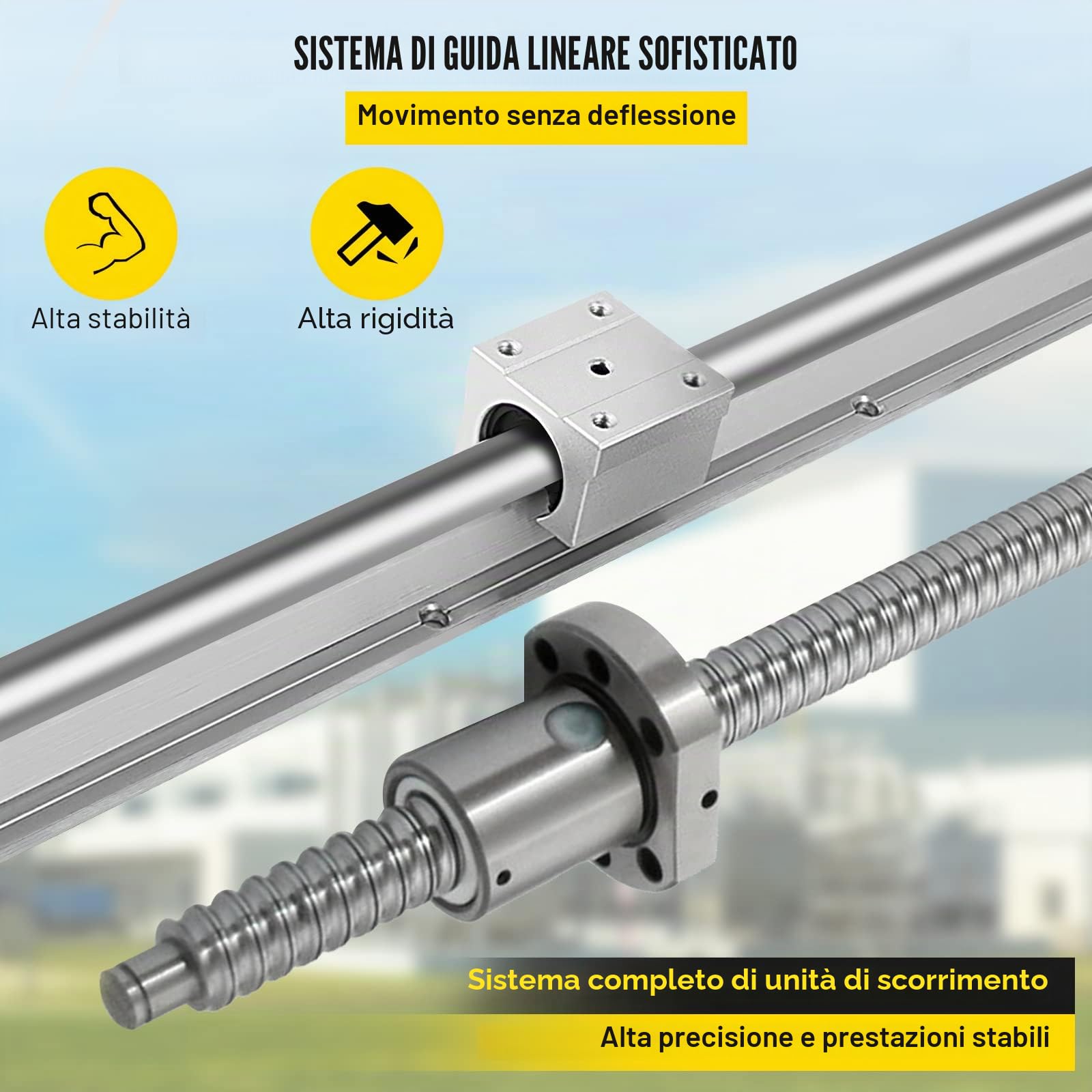VEVOR Guida Lineare SBR20 da 6001000 mm, Set di Guide per Cuscinetti Lineari 300, con 3 Viti a Ricircolo di Sfere da C7, Materiale in Acciaio di Alta Qualità, Facile da Installare