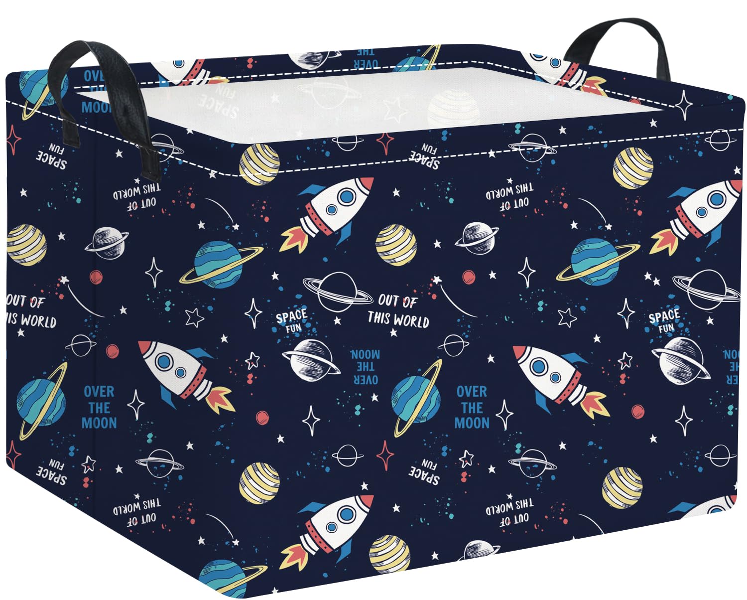 Rectangular Space Basket for Boys Baby Storage Basket Storage Bin Organizer Box Room Decor(Rocket Planet)