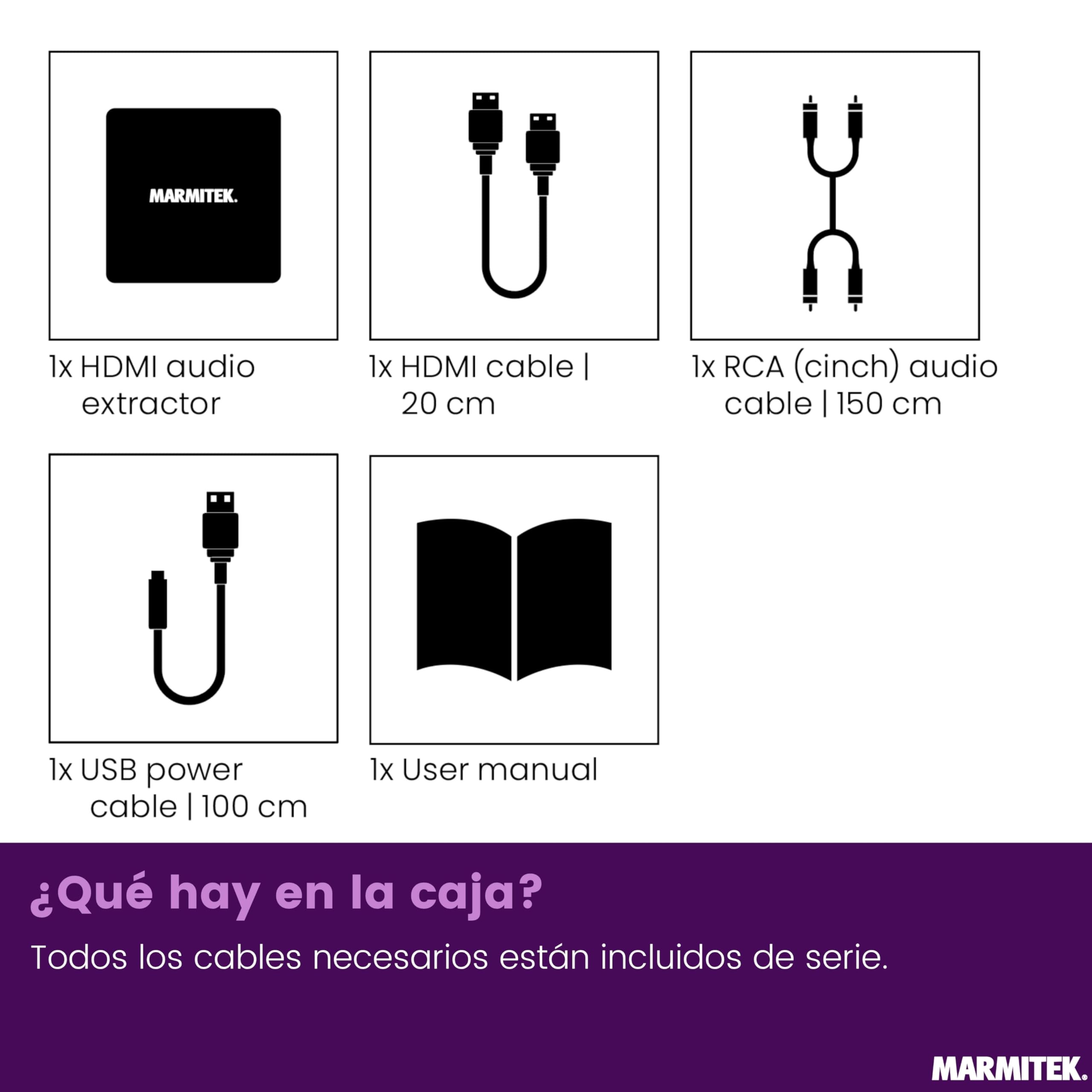 Marmitek Connect ARC13 - Extractor de audio HDMI ARC CEC para TV a RCA | Adaptador para amplificador, altavoces activos o auriculares, salida estéreo L/R, RCA, jack 3,5 mm y control de volumen CEC