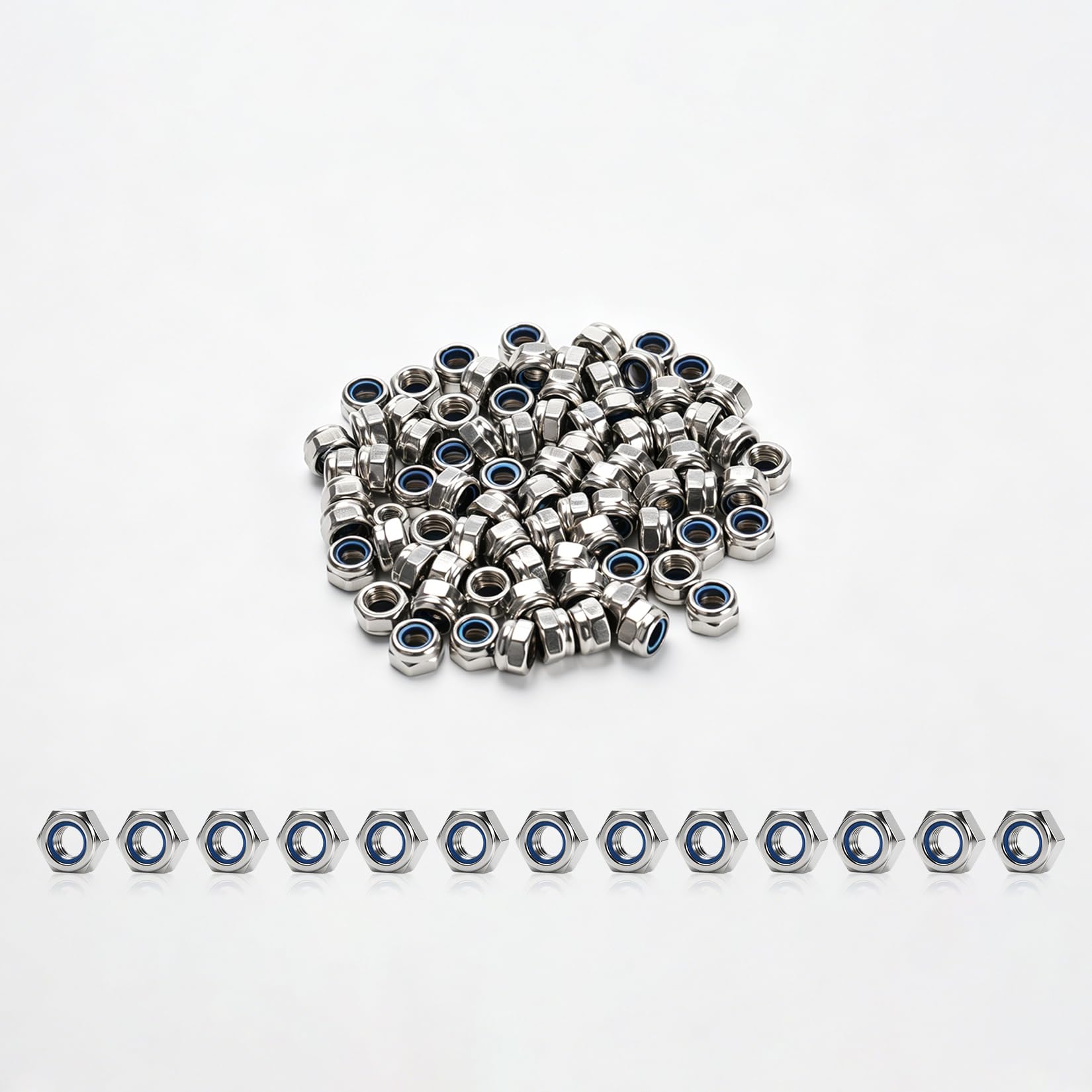 100 Pcs M5 Locknut Set, Stainless Steel Nylon Lock Nuts, Hex Locking Nuts with Threaded Inserts, Anti-Loosening and Rustproof