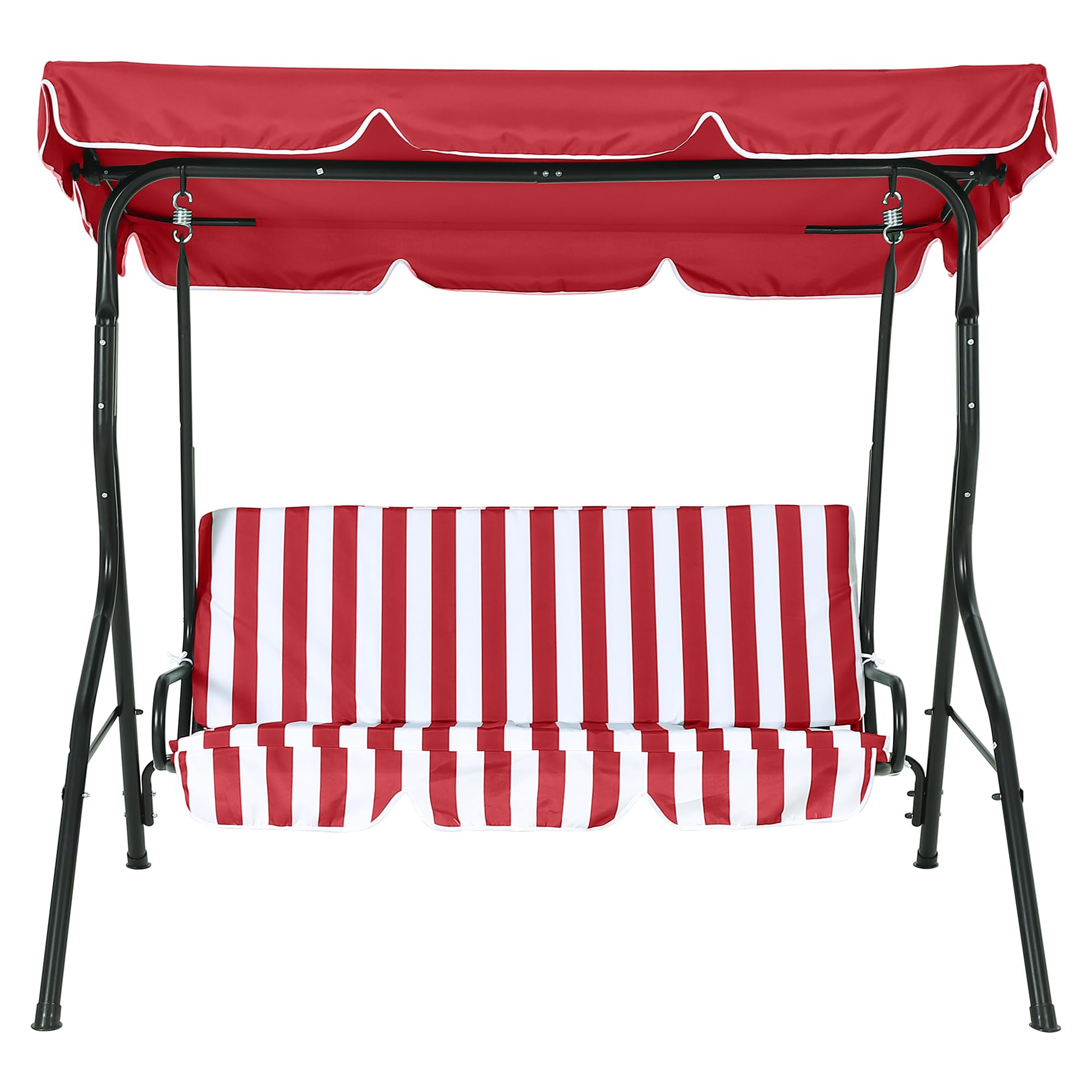 Garvee 3-Sitzer Garten Hollywoodschaukel – Verstellbares Sonnendach, wetterfest & UV-beständig, robuste Stahlkonstruktion, Dicke abnehmbare Kissen, rutschfeste Füße, Outdoor Schaukelstuhl – Rot-Weiß