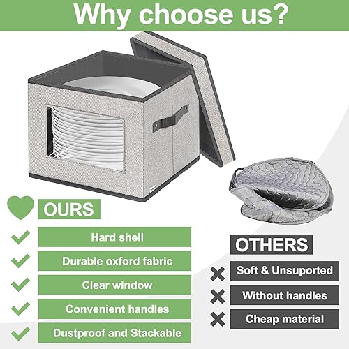 Miniatura 5 de homyfort Contenedores de almacenamiento de China con tapa y asas, caja de almacenamiento de vajilla para platos con 12 separadores de fieltro,