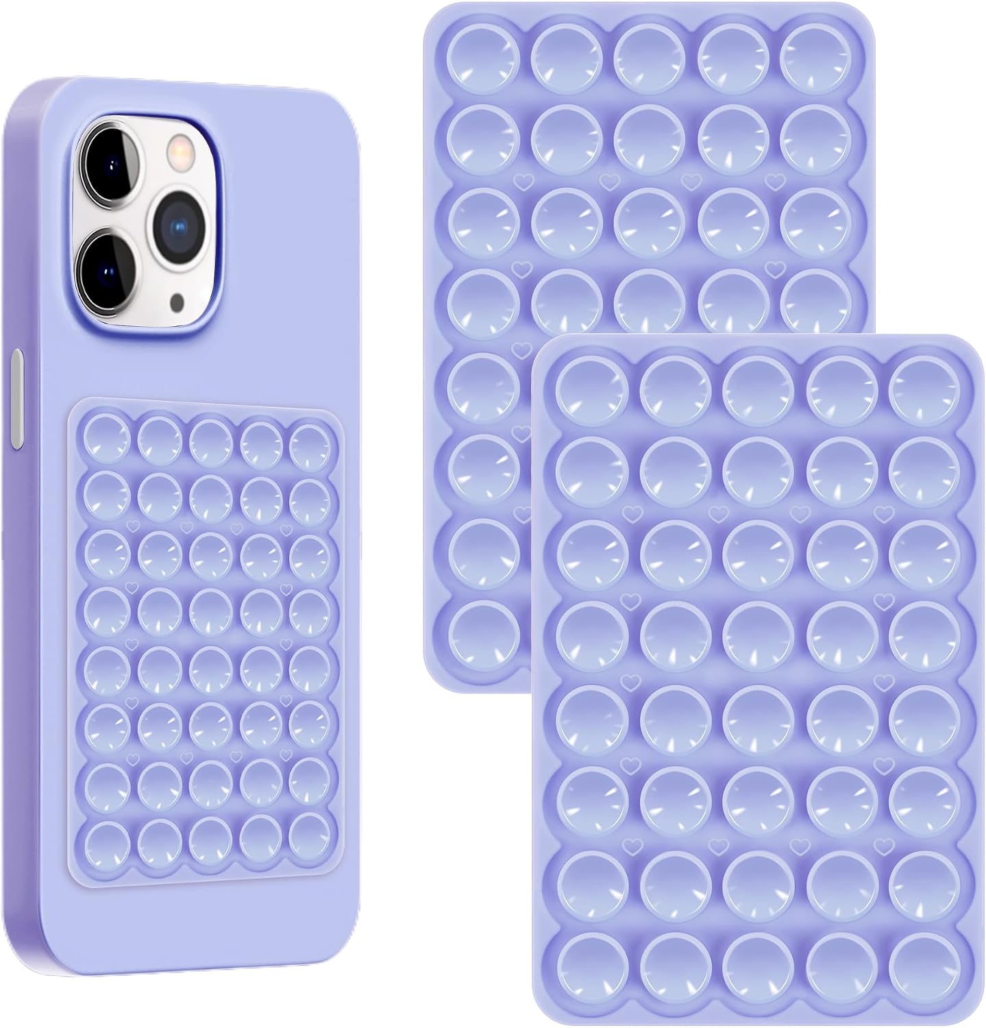 Silicone Sticky Phone Grip, Adhesive Suction Cup Phone Case Mount, Phone Grip with Strong Suction for Cellphone, Non Slip Hands-Free Phone Accessories Holder for Selfies and Videos (2pcs-light Purple)