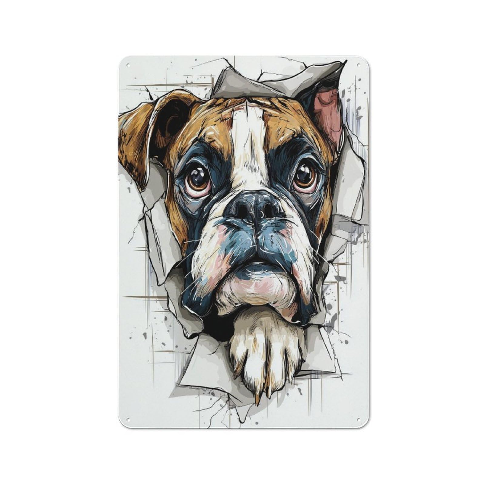 Junmoney Bulldog Peek-A-Boo Vintage Tin Sign 30X20cm With For Hobby Room Or Studio, For Metal Sign Collectors, For Garage And Workshop Walls