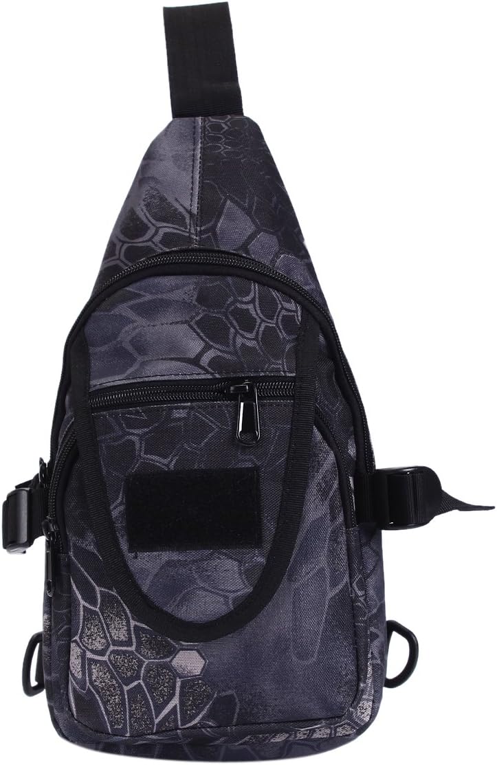 Outdoor Sports Casual Oxford Fabric Waterproof Unbalance Backpack Crossbody Sling Bag Shoulder Bag Chest Bag for Men (Python Black)