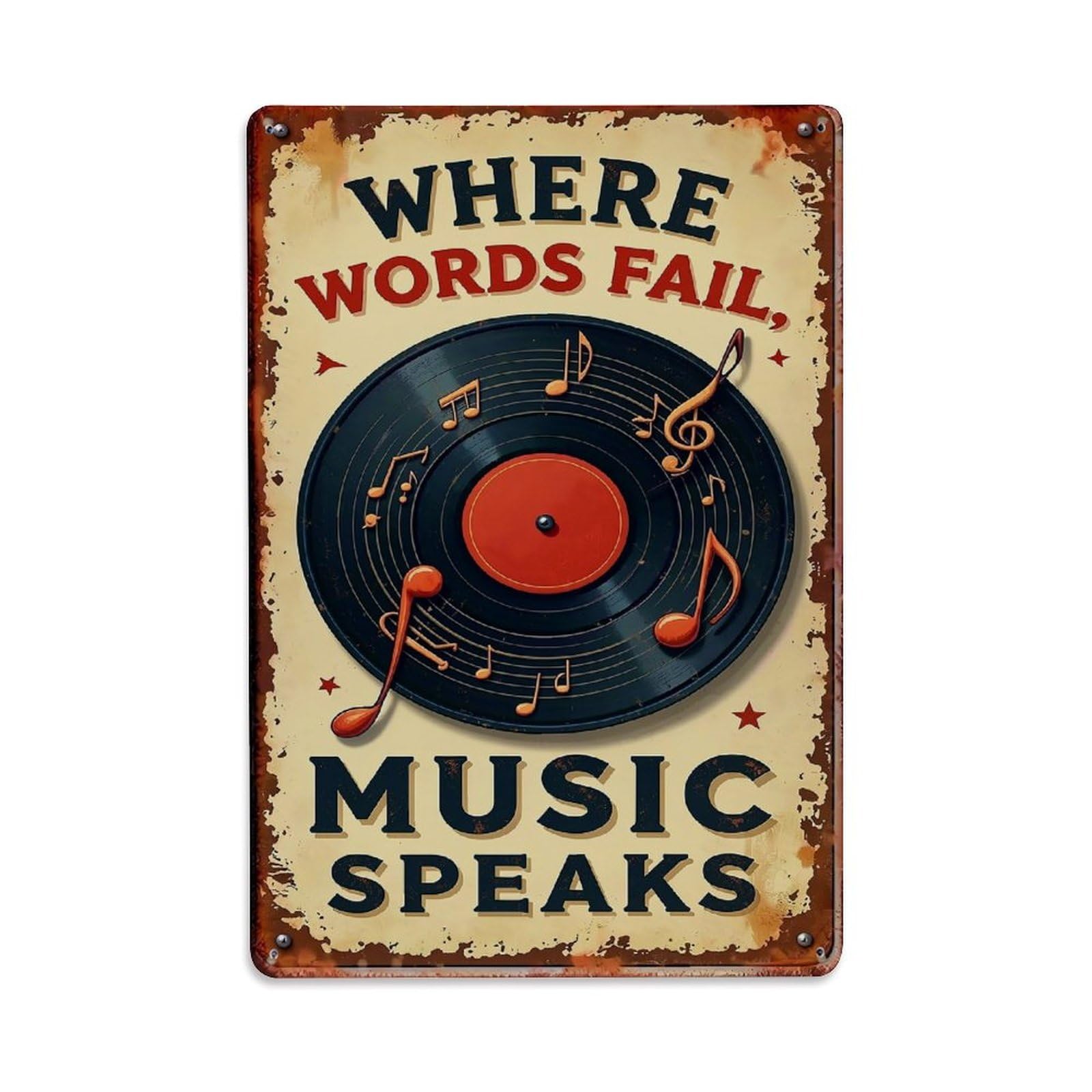 Jdfenggu Vintage Record Music Notes Design Retro Metal Tin Sign, Metal Poster For Bar, Home, Man Cave, Kitchen, Laundry Room Art Decor 8X12 Inch