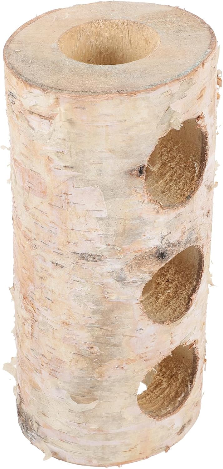 Wooden Hamster Tunnel Hideout 20cm Birch Tree Trunk Tube with 3 Holes 4cm Diameter Small Pet Hideaway for Hamsters and Guinea Pigs