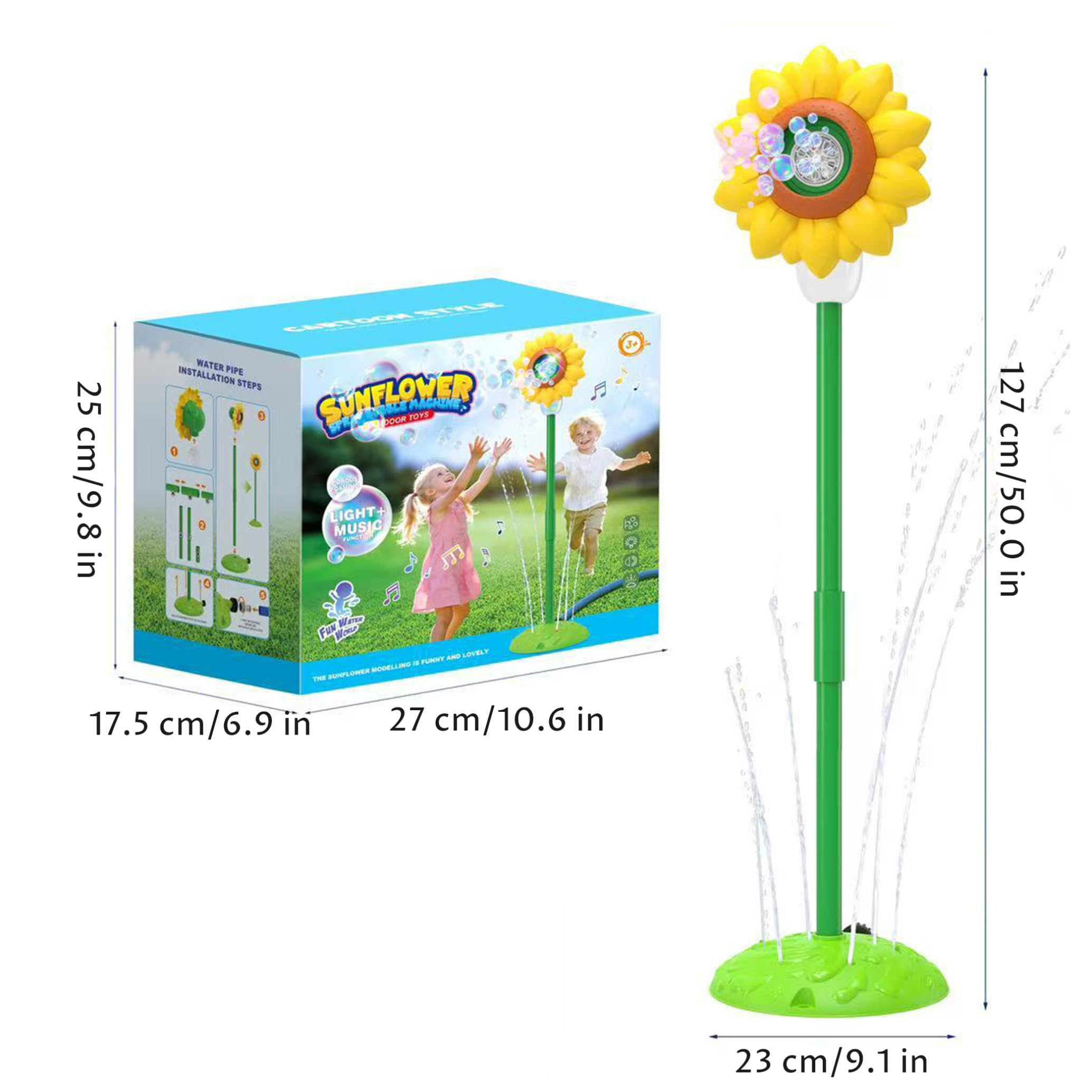 Máquina automática de Burbujas Máquina automática de Burbujas para niños antorcha de de pie con Forma de Girasol con rociador Luces y música Amarilla