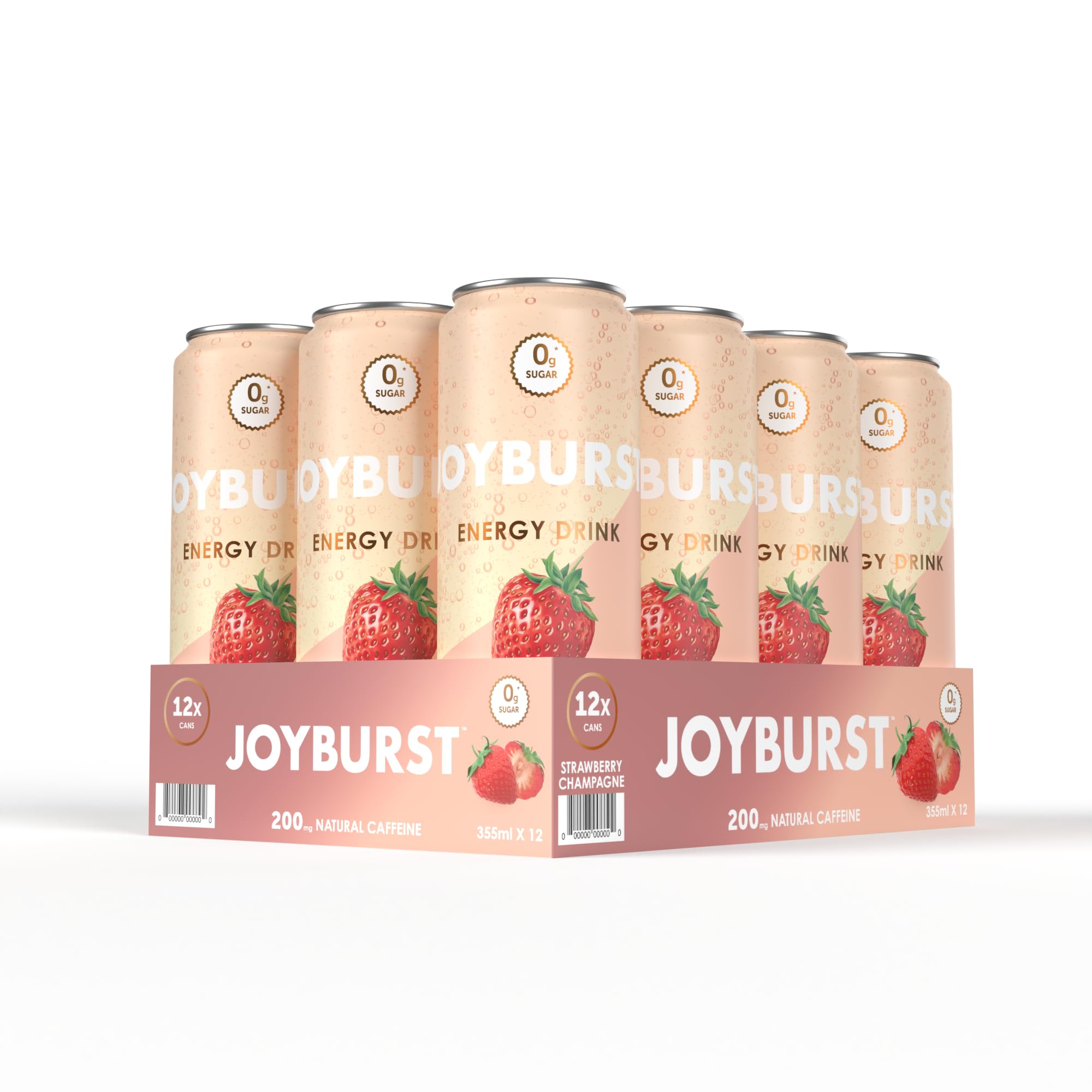 No Sugar Joyburst Energy Drink, Strawberry Champagne, 0 Calorie, 0 Sugar, Sugar Free Energy Drink, Hint of Sweetness and Refreshing Sparkling Water - 12 Cans