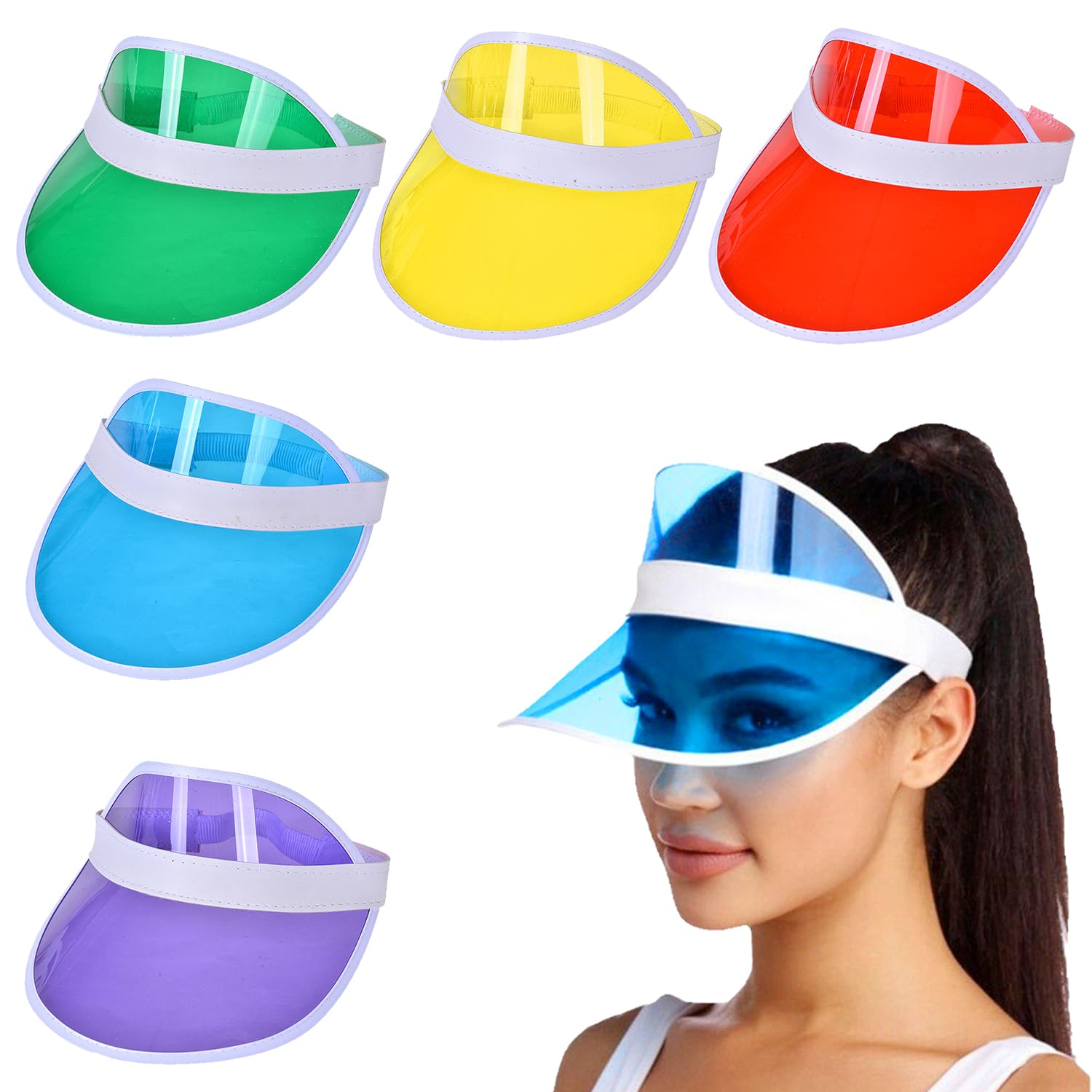 5 Pezzi Berretto Visiera Trasparente Neon, Parasole Retro per Tennis e Golf, Sun Cap Pub Anni '80, Adatta per Ciclismo, Corsa e Alpinismo