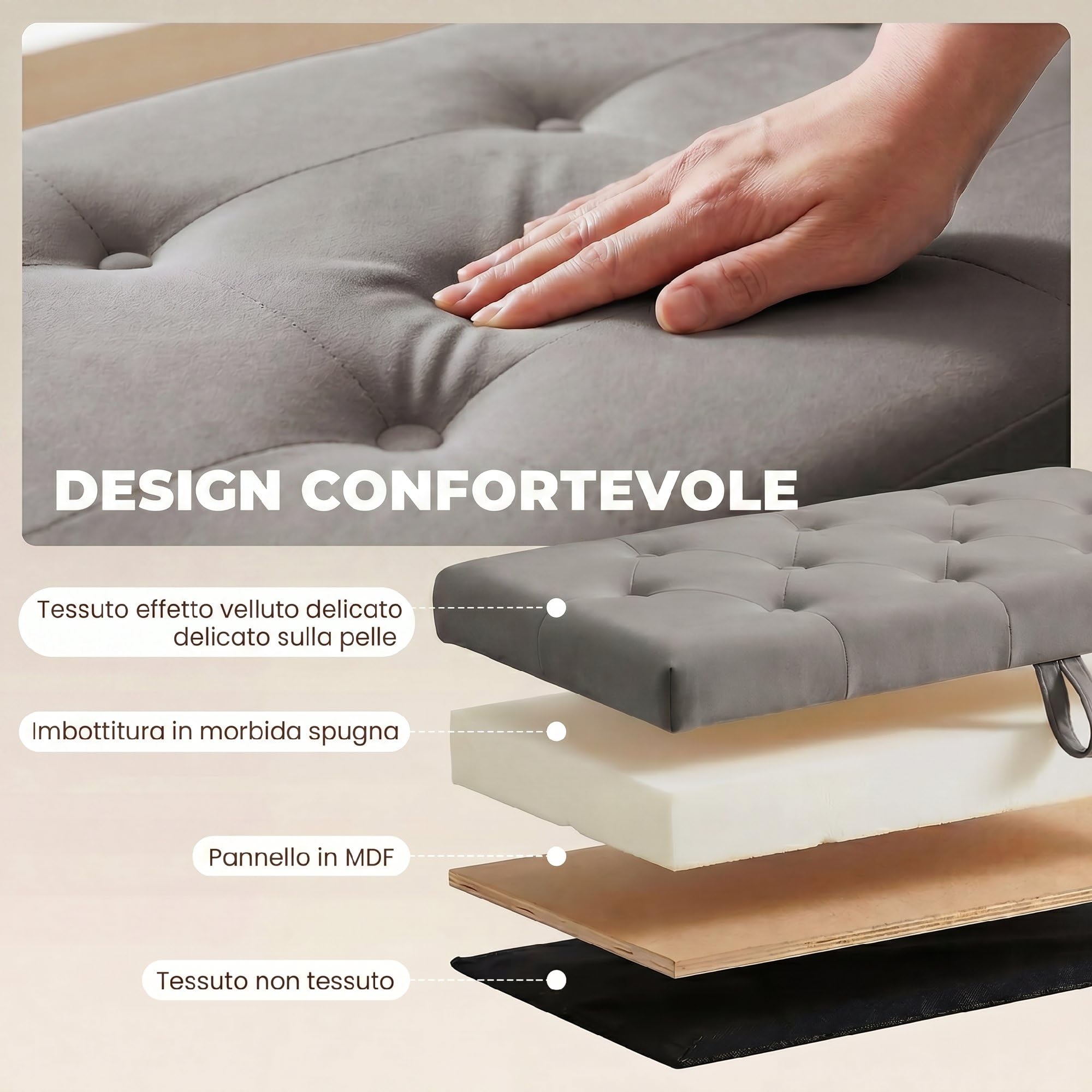 HOMCOM Cassapanca 140L Pouf Contenitore Poggiapiedi 137x41x42 cm, Seduta Ampia Imbottita, Panca Contenitore in Velluto, Capacità 240kg, Camera da Letto, Soggiorno, Ingresso, Grigio