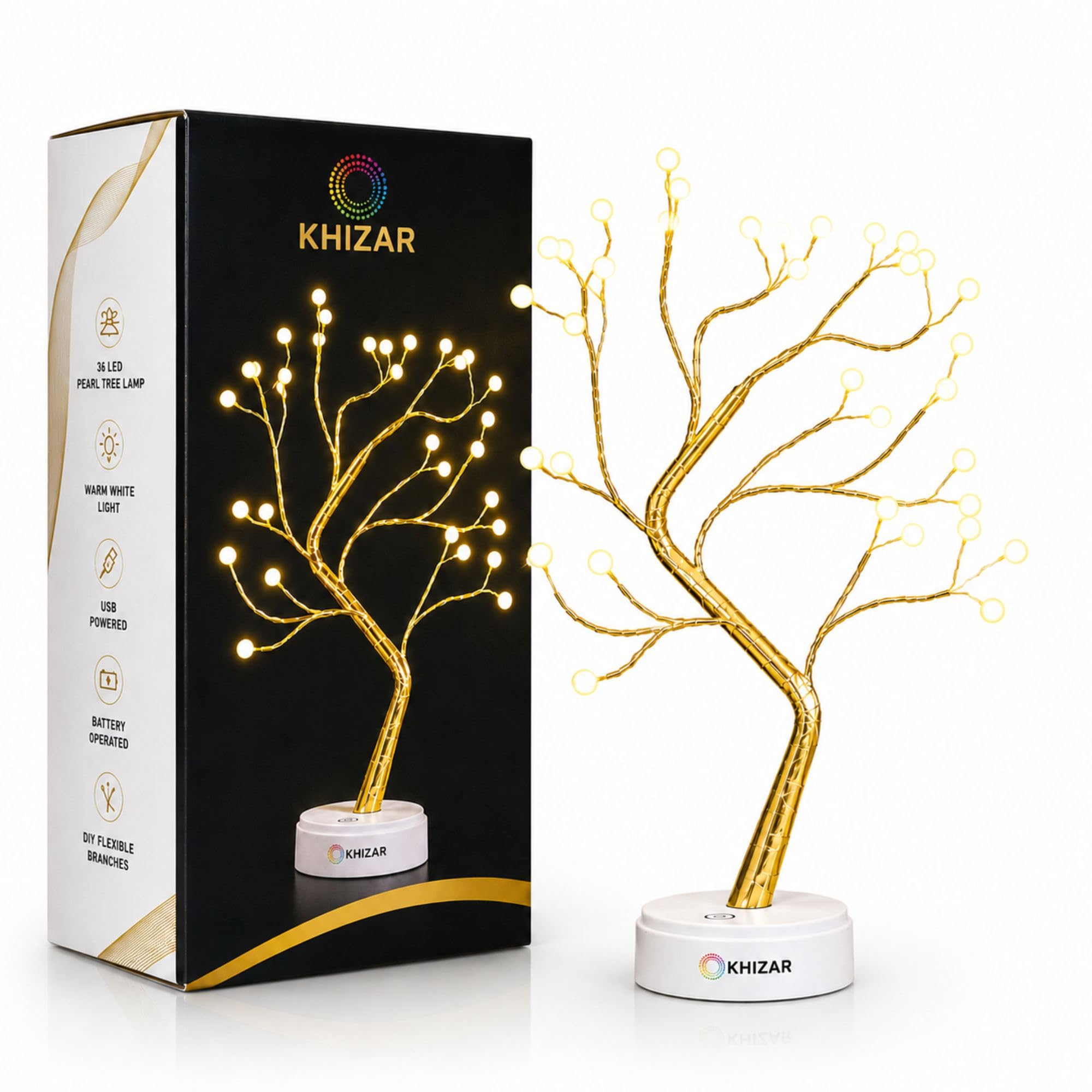 KHIZAR 20" Tabletop Bonsai Tree Light With 36 Pearls Led,Diy Artificial Lamp Tree Lamp Decoration,Battery/Usb Operated,For Bedroom Desktop Christmas Party Indoor Decoration Night Light (Warm White)-image-10