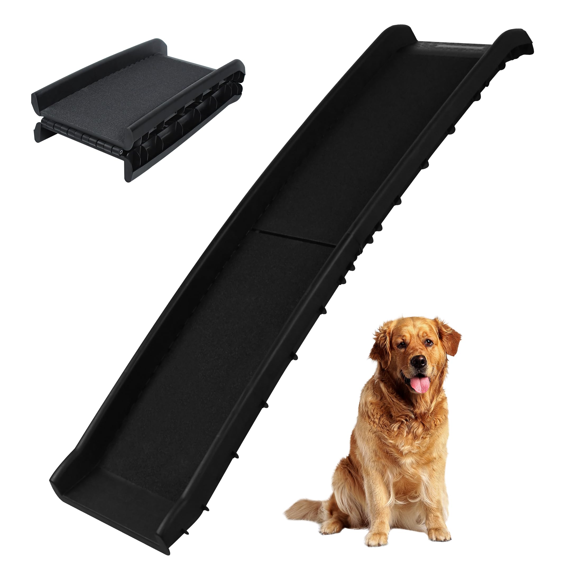 XMTECH Składana rampa dla psów z tworzywa sztucznego – antypoślizgowa rampa dla psów do samochodu i łóżka, 156 x 40 cm, składana i przenośna, do 90 kg