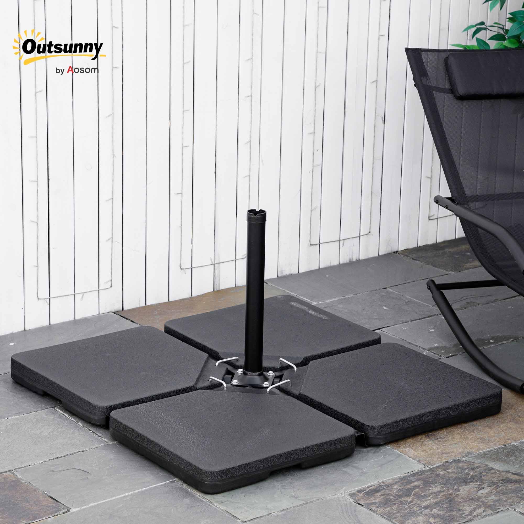 Outsunny Lestages pour parasols Dalles de Parasol 4 plaques HDPE - A remplir d'eau ou de Sable jusqu'à 60/70 kg - dim. 100 x 100 x 6,8 cm Noir