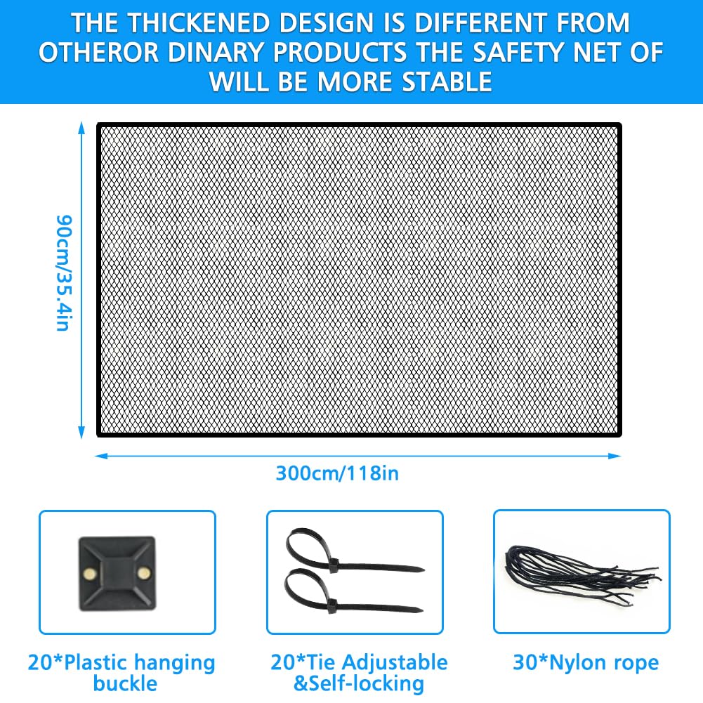 Red de seguridad para escalera de 300 x 90 cm, malla de protección para escalera, valla de 3 metros, para niños y mascotas, color negro