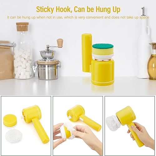 Miniatura 7 de Cepillo eléctrico de limpieza eléctrico de mano con 2 velocidades de rotación, limpiador de ducha plegable con 5 cabezales de cepillo, cepillo