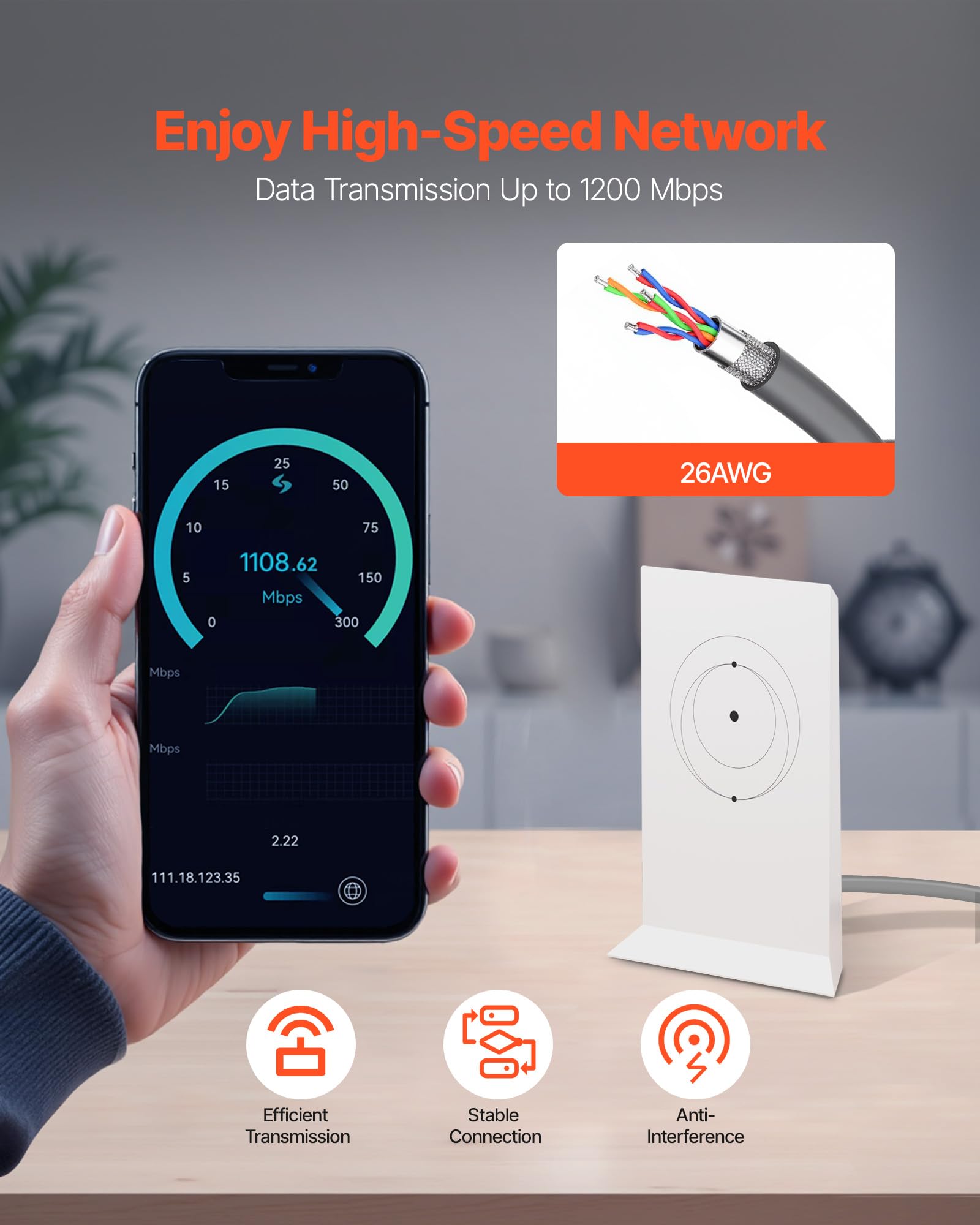 VEVOR Cavo Starlink Gen 2, Cavo di Prolunga Durevole per Generazione Standard 2, Compatibile con il Satellite Rettangolare Starlink V2, Cablaggio per Camper, 22,86 m, Nucleo in Rame 26 AWG