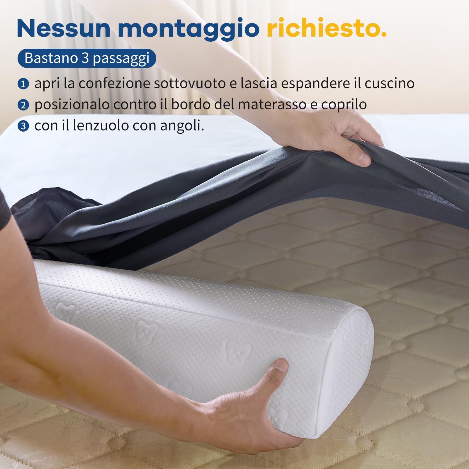 Sponda Letto Bambini in Schiuma Semicircolare, Barriera Letto con Fodera Rimovibile Lavabile, Protezione Antiscivolo per Letti Singoli, Matrimoniali, Queen e King, Confezione da 2