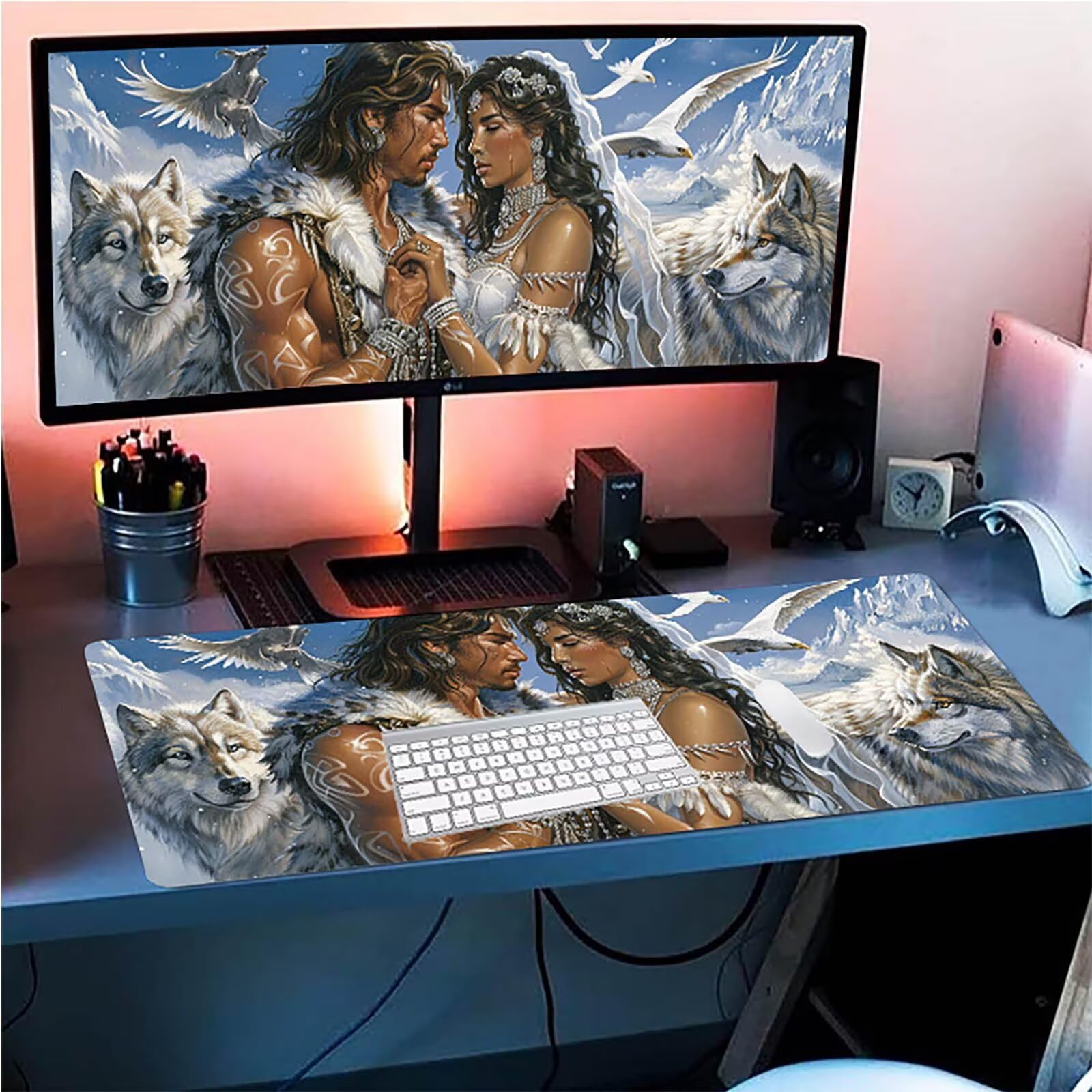 Tappetino Mouse XXL 1500 x 800 mm, Tappetino Mouse Coppia, Gaming Mousepad Migliorare la Velocità e la Precisione, Mouse Pad con Base in Gomma Antiscivolo, Ufficio Accessori Gaming, Bianco Q-5612