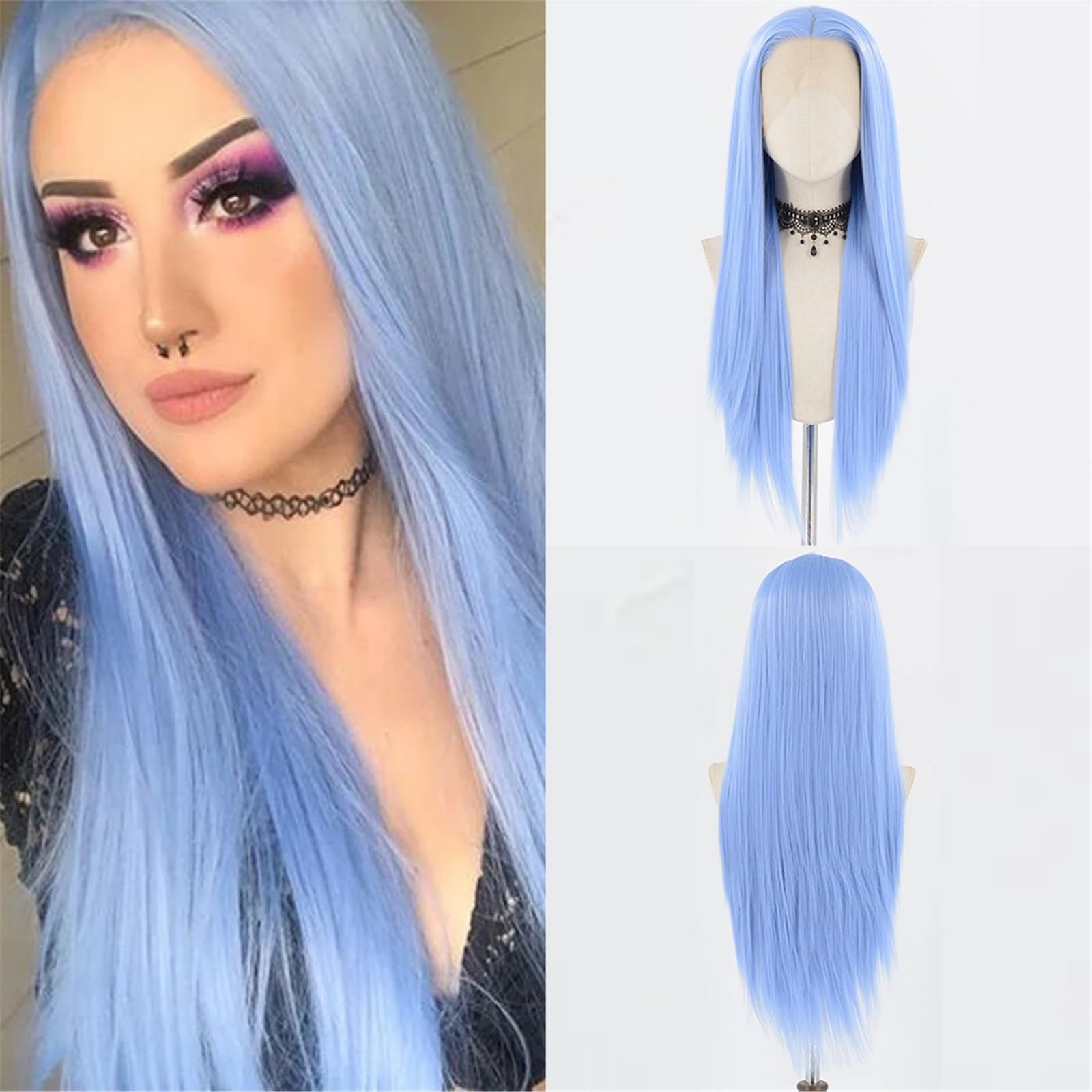 Parrucca Lunga in Pizzo Sintetico Parrucche diritte Azzurre Matrimoni(18inches)