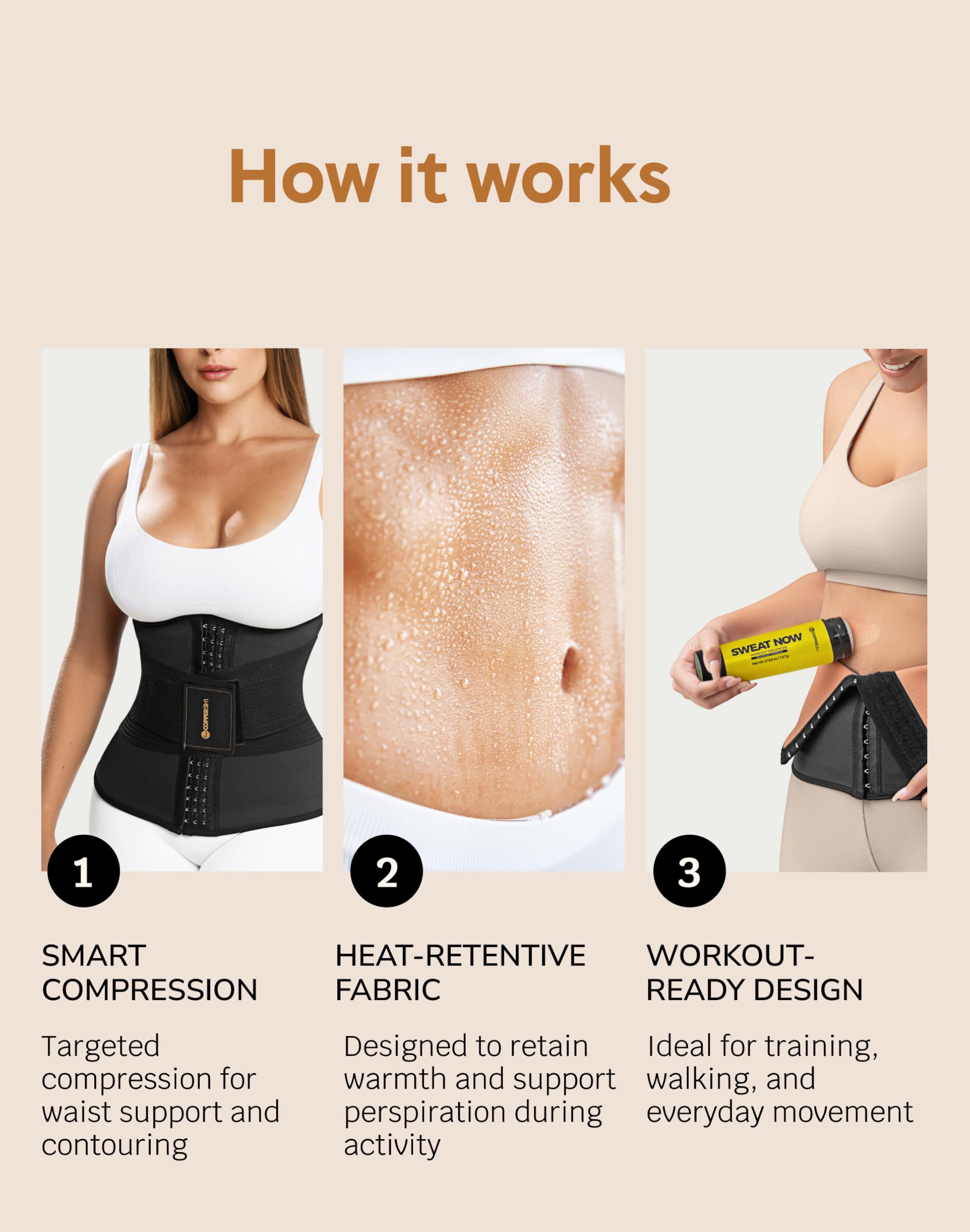 COPPER SLIM - Kit de esculpir el cuerpo de reloj de arena para mujer - Cincher de cintura y entrenador de cintura con tela de sudor para adelgazar todo el cuerpo