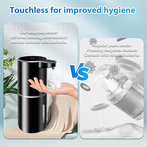 Miniatura 3 de Paquete de 2 dispensadores automáticos de jabón espumoso, 12.8 onzas, 12.8 fl oz, recargable por USB, dispensador eléctrico de jabón de manos de 4