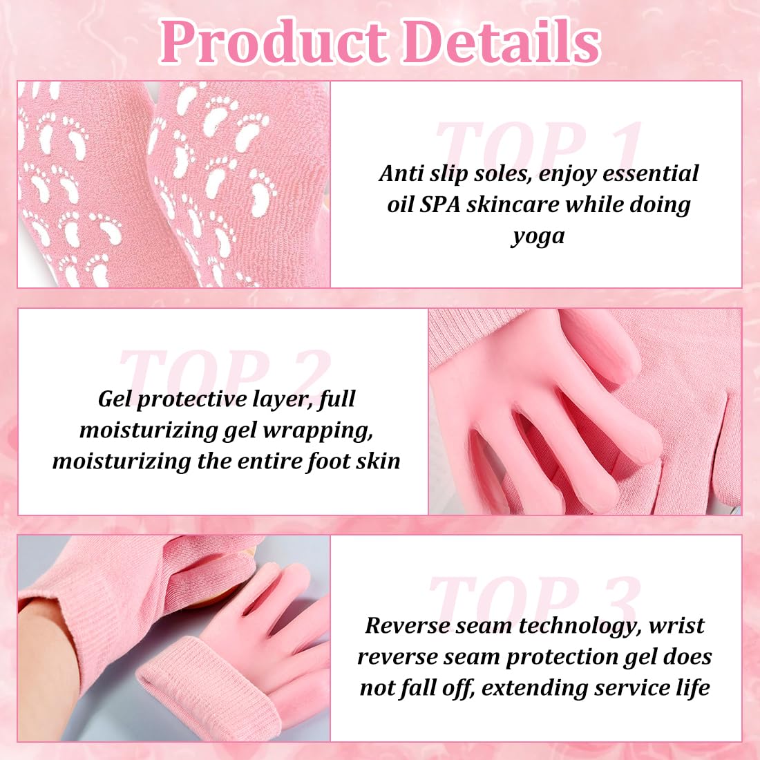 Lot de 2 Paires de Gants et Chaussettes Spa en Gel Hydratants, Réutilisable Chaussettes en Gel, Hydratation et Confort pour Hommes et Femmes