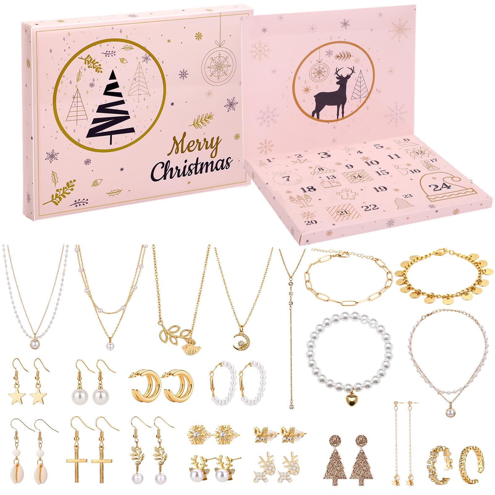 Naler Jewellery Advent Calendar 2026 for Women 24 Day Christmas Countdown Calendar with Bracelet Necklace Earring Ring Luxury Jewelry for Adults Ladies Women Teenage Girls