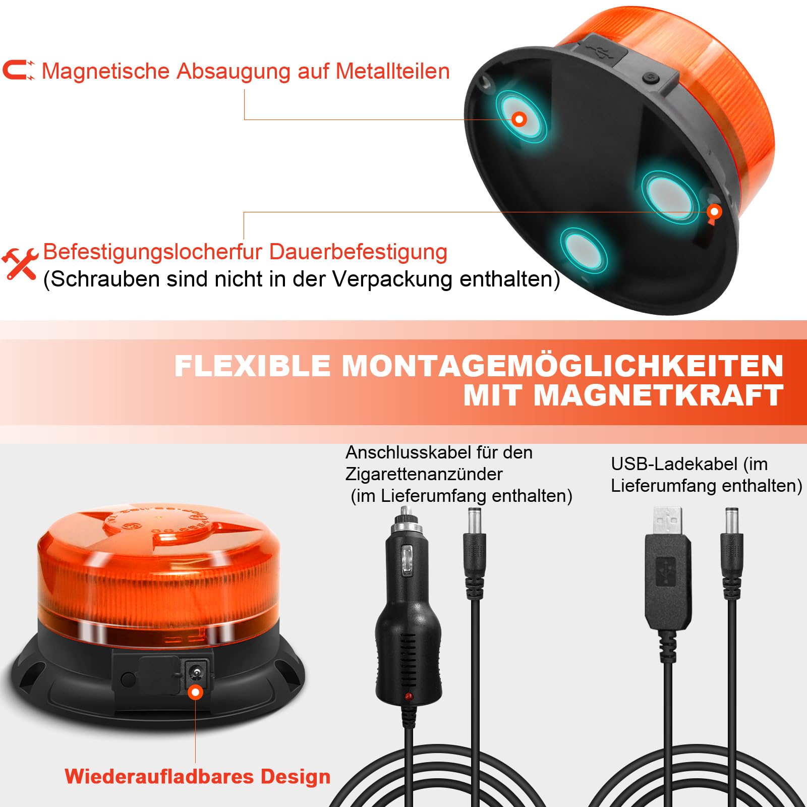 AnTom rundumleuchte akku 12V und Baustellenfahrzeug als Magnetfolie 45 x 15 Warntafel 24V Gelb Warnleuchte led magnet für Baustellenfahrzeug