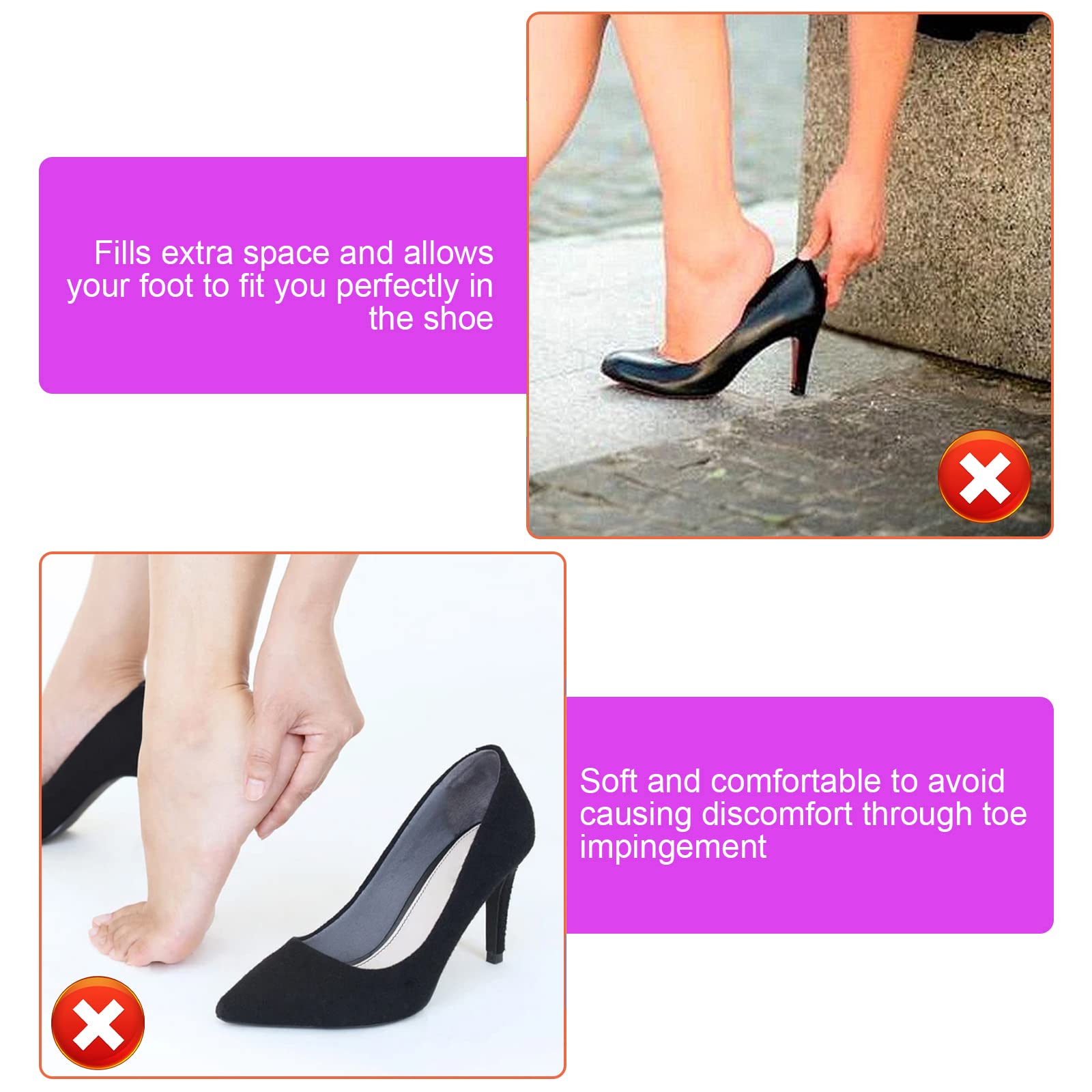 WLLHYF 2 pares de almohadillas ajustables de esponja suave para zapatos, almohadillas unisex para zapatos de tacón alto, alivio del dolor de pies, reutilizables, para hacer que los zapatos grandes se