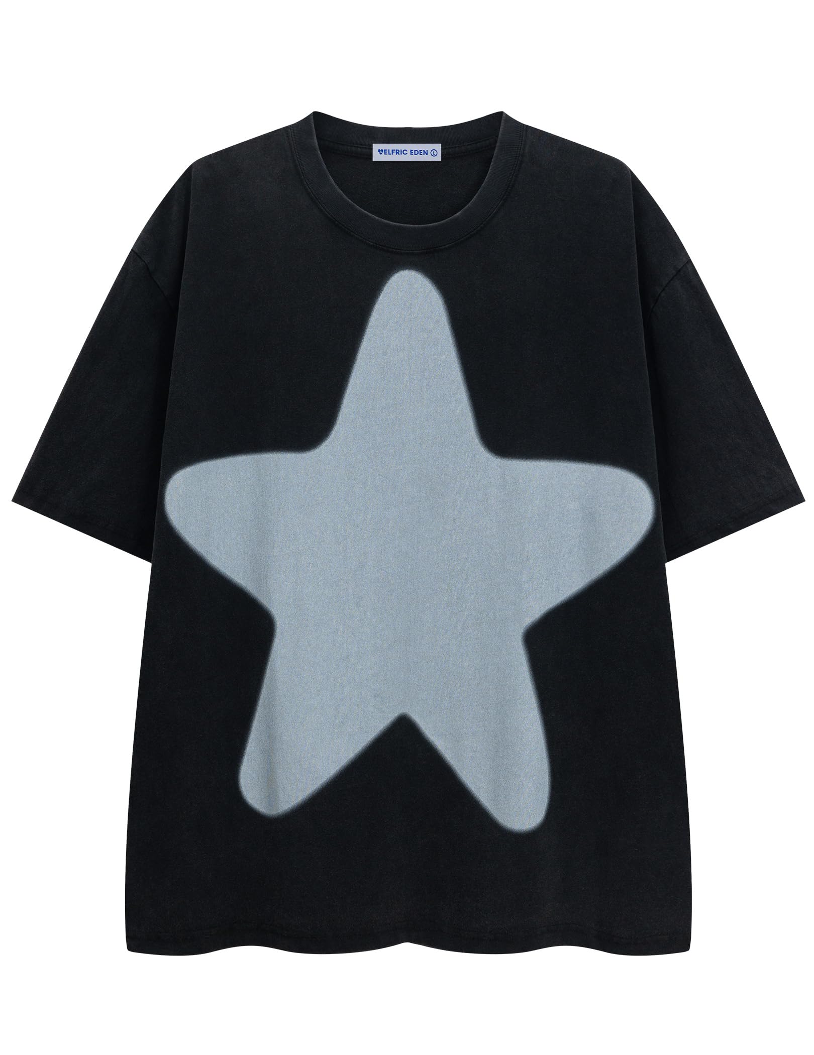 Oversized Star Graphic Tees Men Vintage Washed Heavyweight Cotton Trendy Streetwear T Shirts Unisex