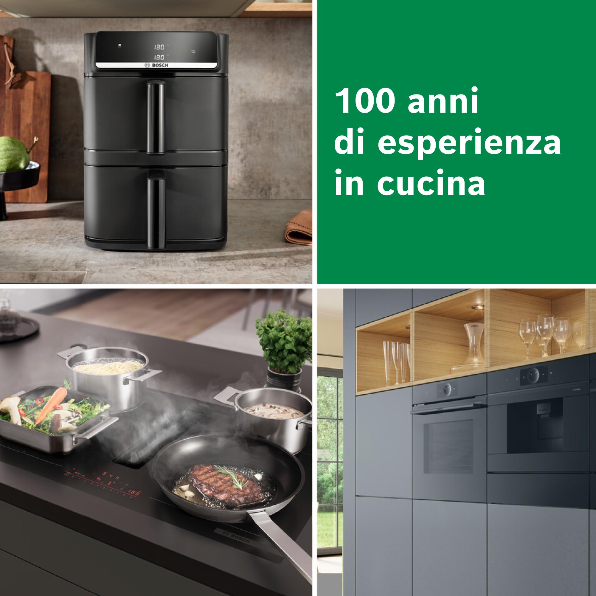 Bosch Friggitrice ad Aria Serie 6, XXL Doppio Cestello 12L, 2 Cestelli da 6L con Funzione SYNC, 6 Programmi Preimpostati, Rivestimento 100% Ceramica Non Tossico, Interno In Metallo, Nero, MAFD661B0