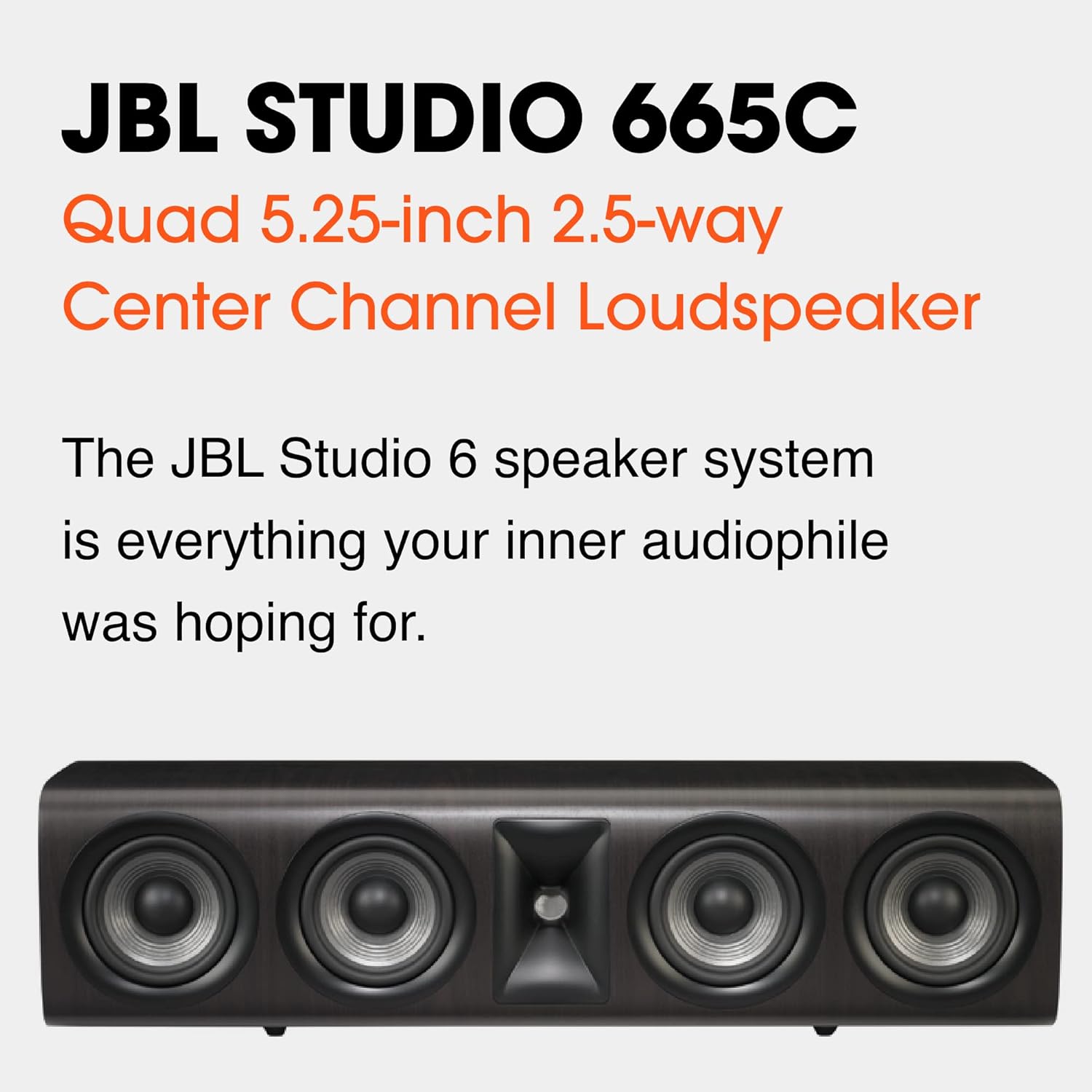 JBL Studio 665C, Dark Wood - High-Performance Center Channel Loudspeaker - with 2414H-1 Compression Driver, High-Definition Imaging Horn & Four 5.25” PolyPlas Cone Woofers