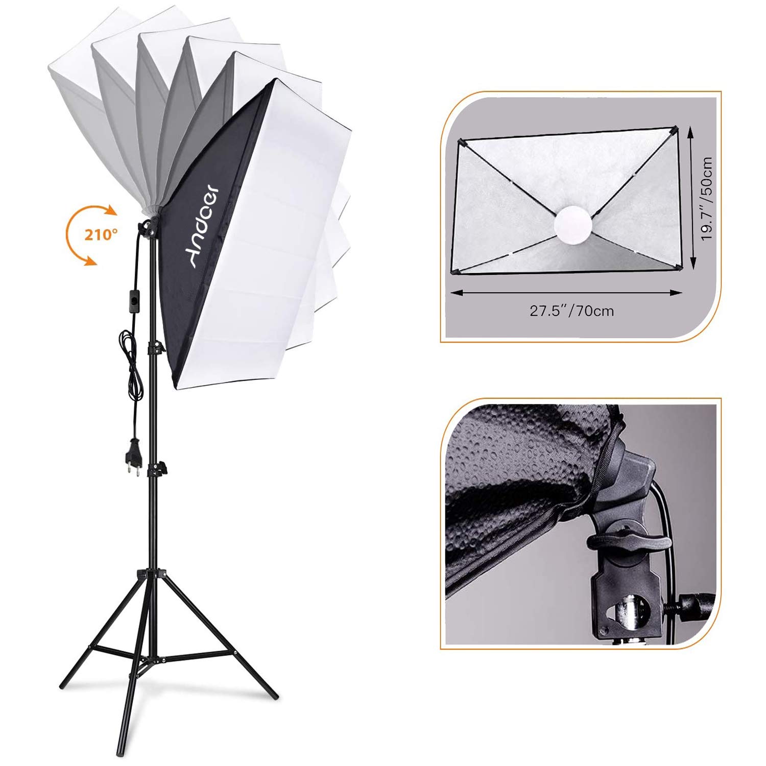 Andoer Softbox Kit,Iluminación Fotográfica Equipo con 85W 2800K-5700K Luz LED de Temperatura de Bicolor,Softbox de 50x70cm, Tripodes Soporte, Control Remoto y Bolsa de Transporte