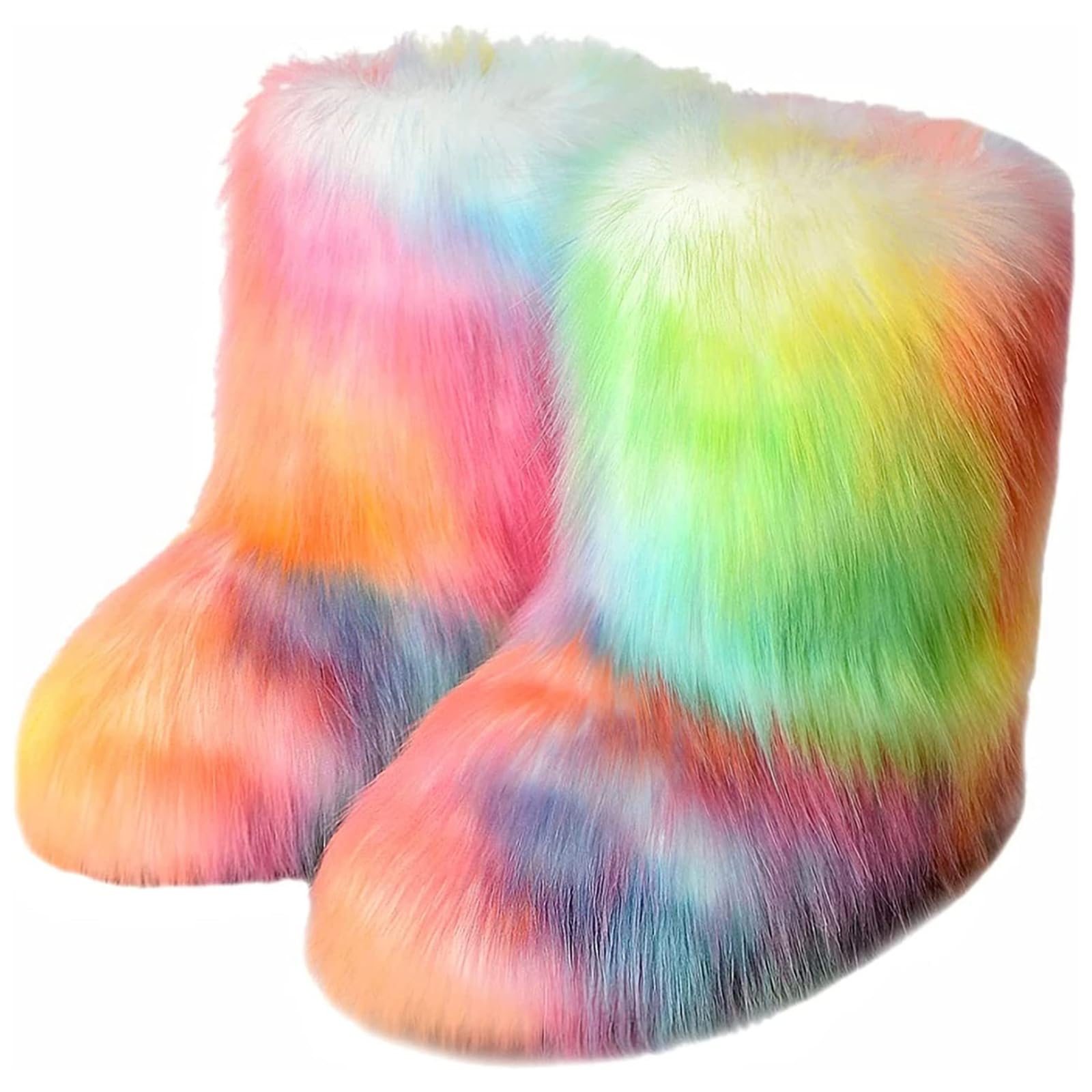 NIGXWNS Womens Furry Faux Fur Booties Winter Warm Snow Ankle Boots Fuzzy Fluffy Furry Mid Calf Boots Outdoor Comfy Flat Shoes