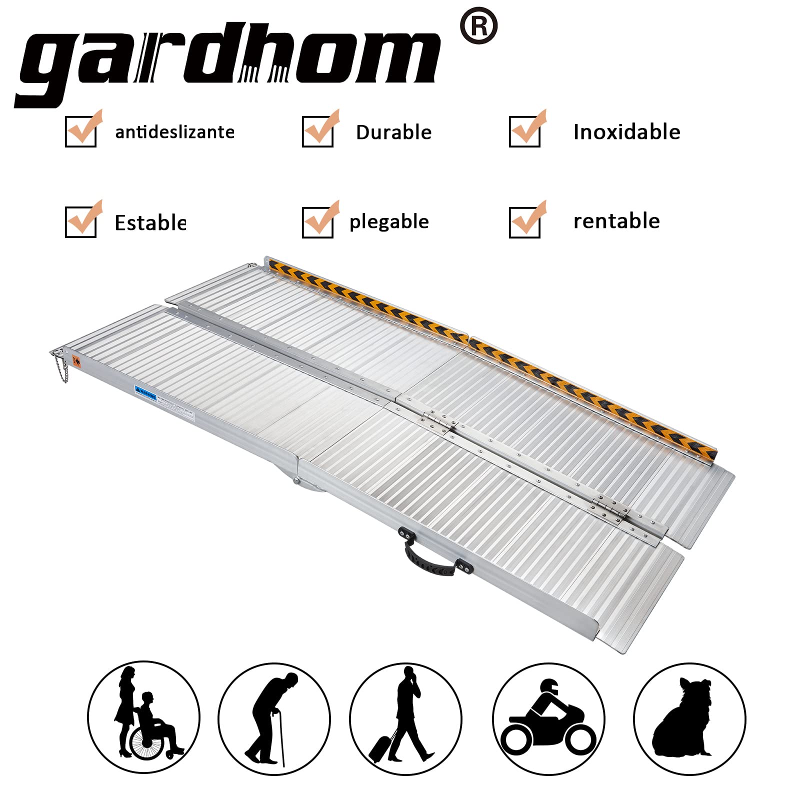 Rampas para Silla de Ruedas, gardhom Rampas de Carga Portátiles Plegables Antideslizantes Rampa Silla de Ruedas para Umbrales 183CM Carga de 362kg