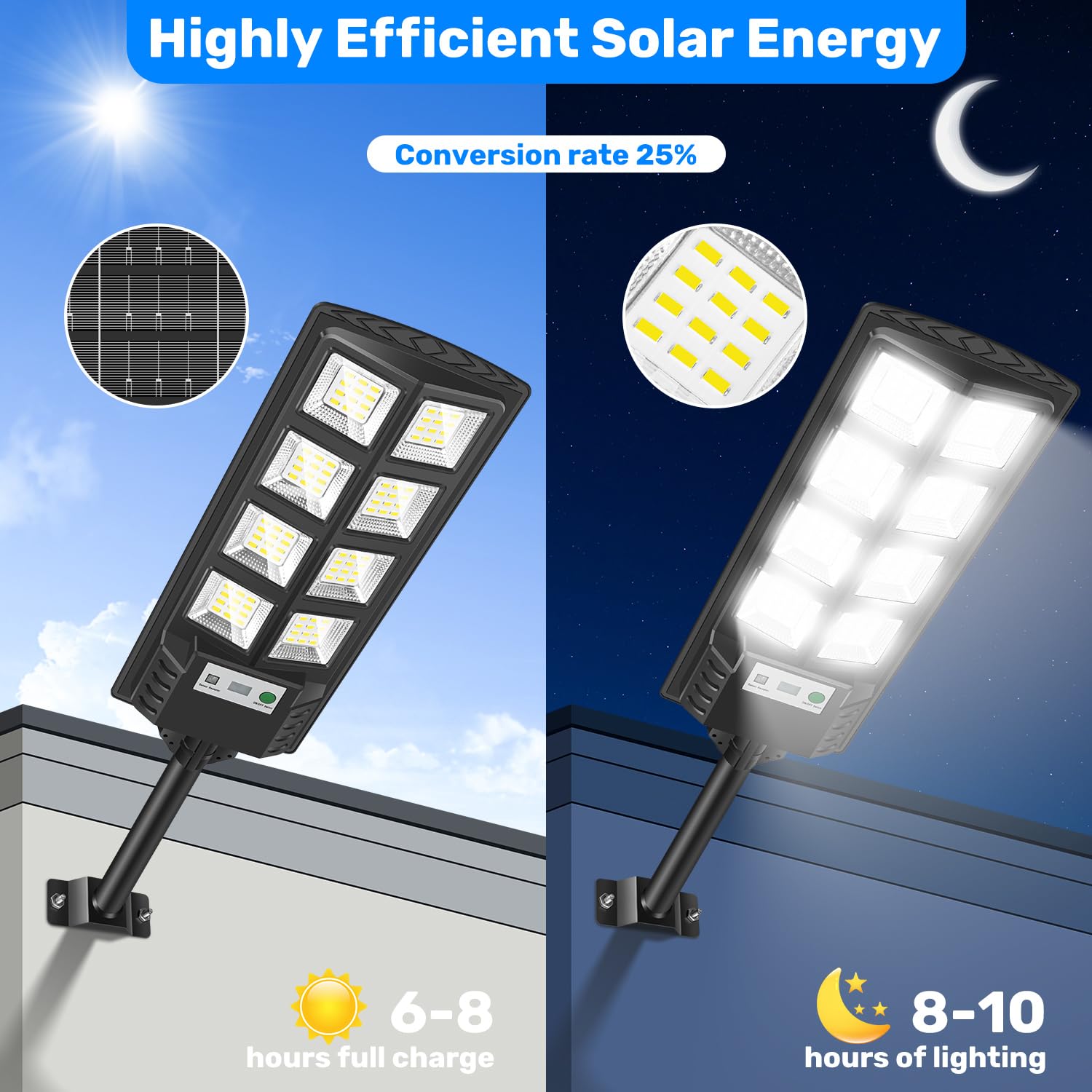 600W Lampione Solare Led Esterno 4 pezzi, 6500K IP65 Impermeabile Faretto Stradale con Sensore di Movimento, Lampioni da Giardino Esterno Solari Lampada Stradale Solare per Garage Strada