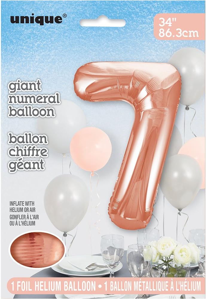 Unique Party 55877 Gigantische folieballon, 86 cm, roségoudkleurig, cijfer 7