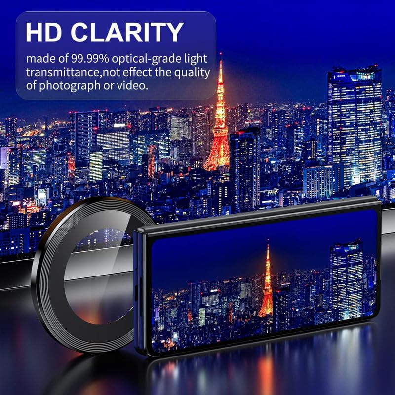 Image of Compatible For Samsung Galaxy Z Fold 5 5G Camera Lens Protector Metal+Tempered Glass Camera Cover, Explosion-Proof [3Pack, Black]
