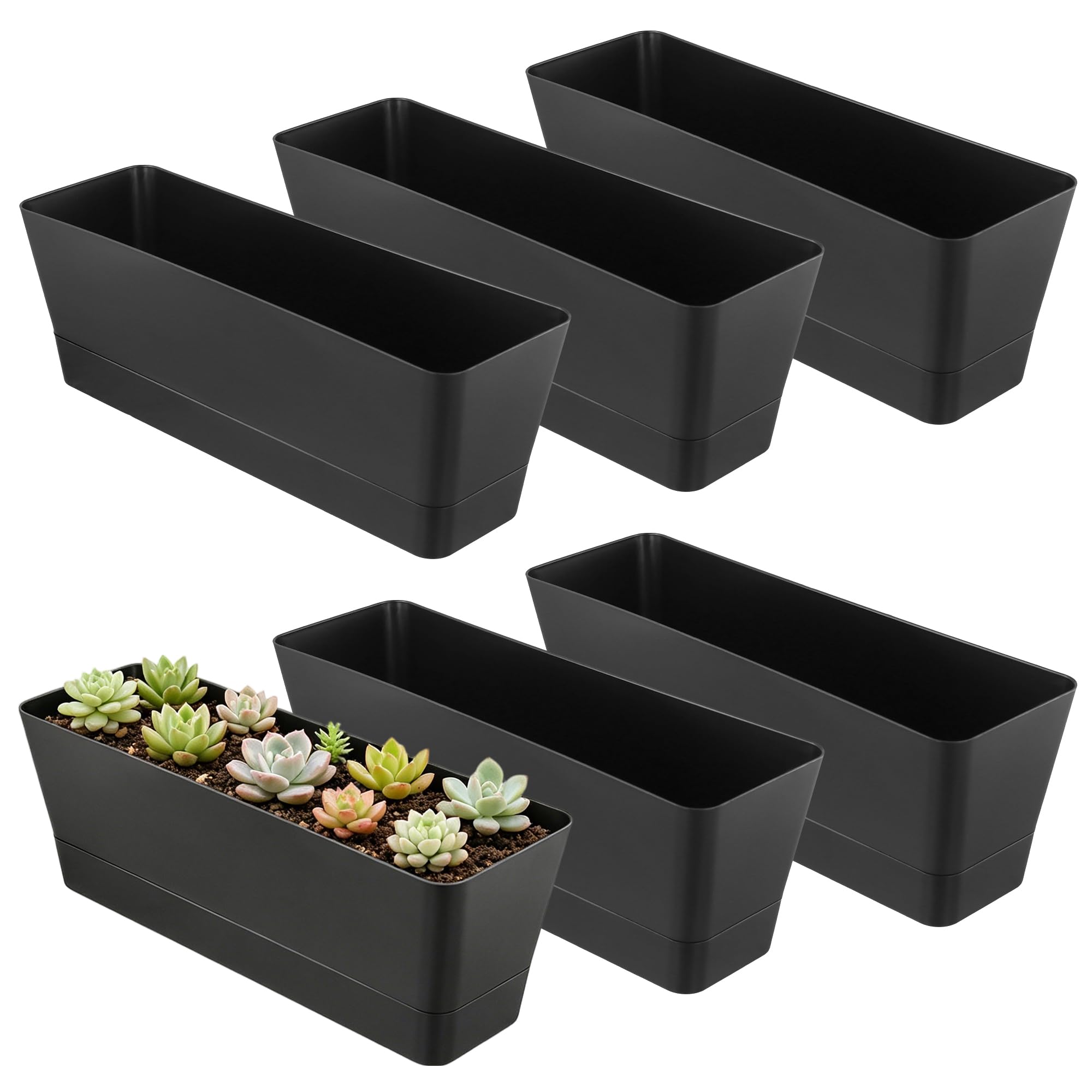 TAICHEUT 6PCS Rectangle Plant Pots with Drainage Holes, 30cm Succulent Planter Box for Bay Windows, Kitchen Windowsills, Shelf Decor