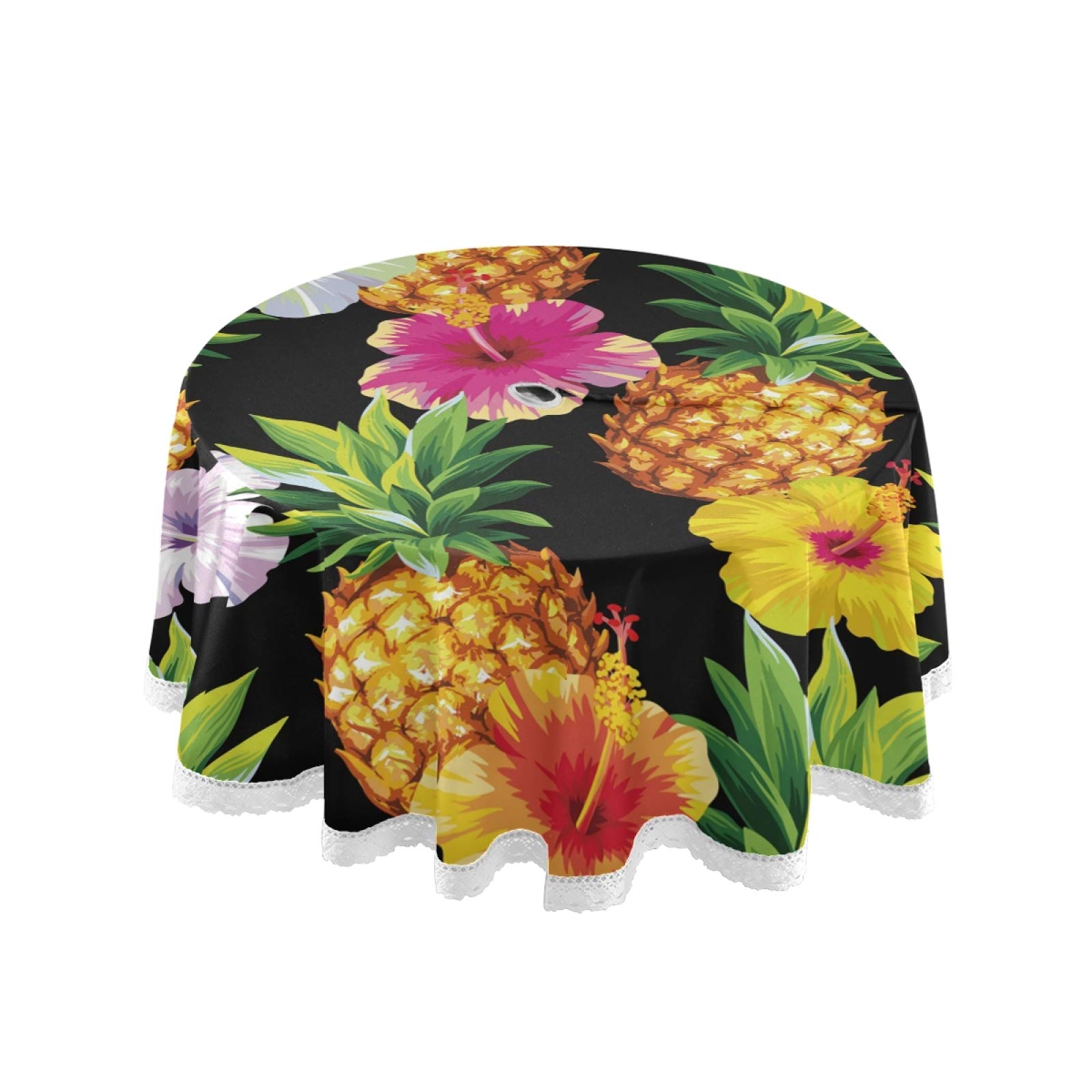 Nappe ronde en polyester pour repas en extérieur et table de cuisine avec motif ananas 152cm