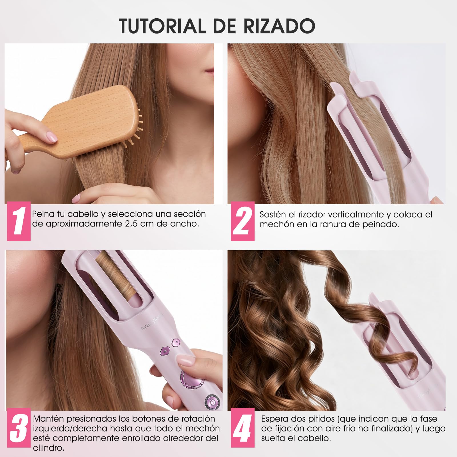 Rizador Automático con Aire Frío e Iones 30mm Auto Curler | Cerámica Turmalina, 5 Temperaturas 160-200°C, Antiescaldaduras, Voltaje Dual 110-240V