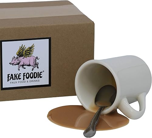 Miniatura 2 de Derrame de café de broma falsa de cerámica en taza con cuchara