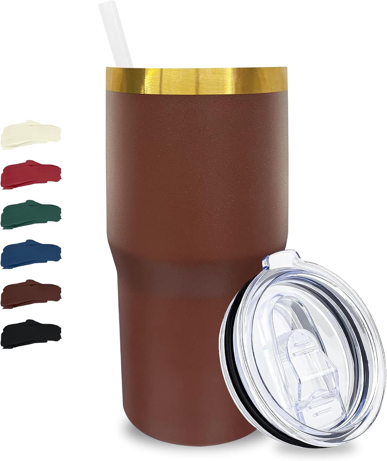 20 oz Tumbler Stainless Steel Tumbler with Lid and Straw, Double Wall Vacuum Insulated Travel Coffee Mug for Laser Engrave, Powder Coated Cups for Hot and Cold Drinks (Brown,1 pack)