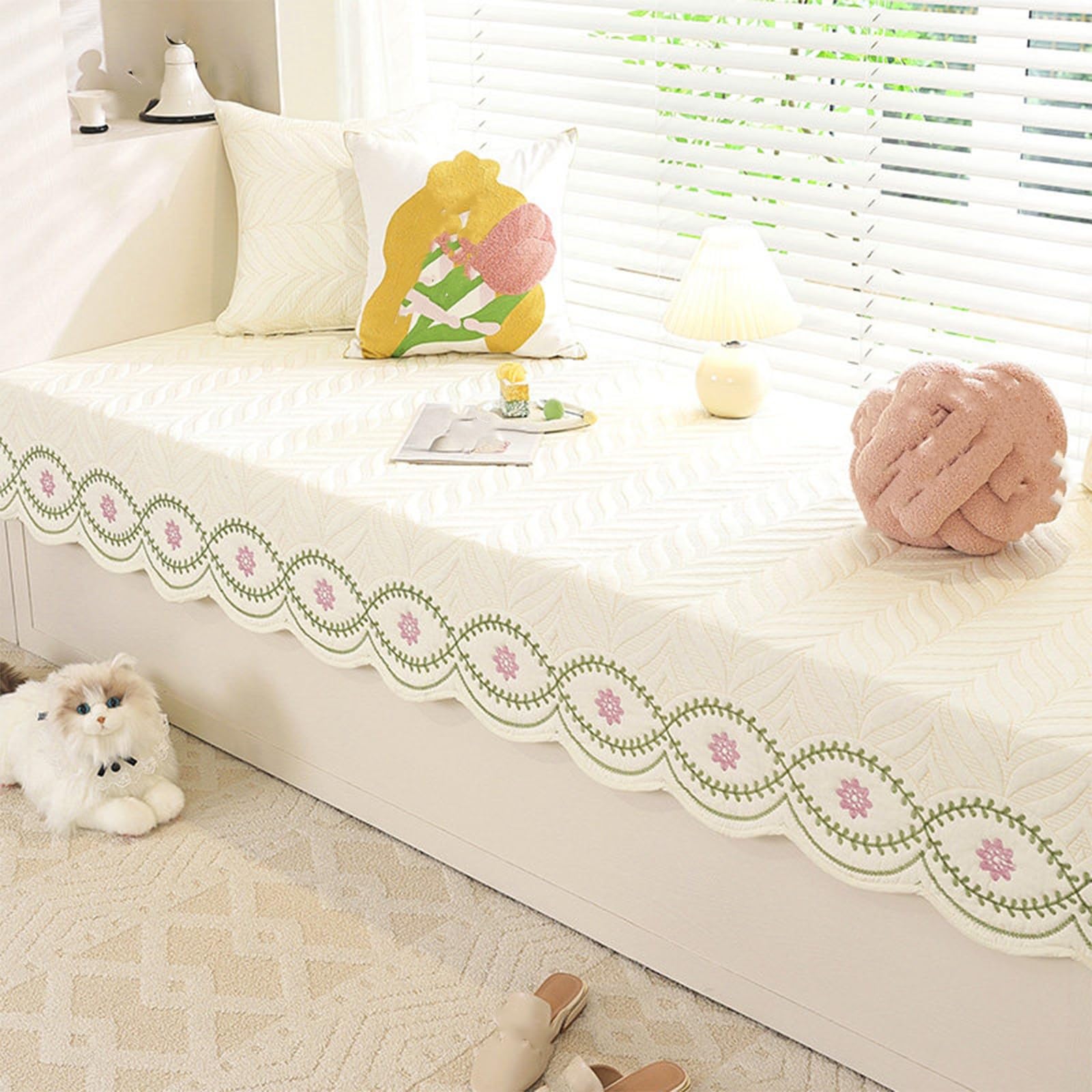 Tapis de rebord fenêtre respirant et lavable en coton 90x210